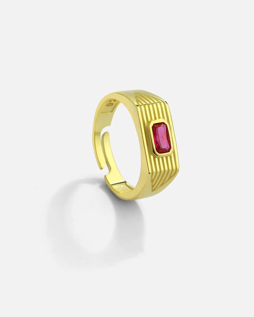 Red Baguette Stone-set Silver Ring