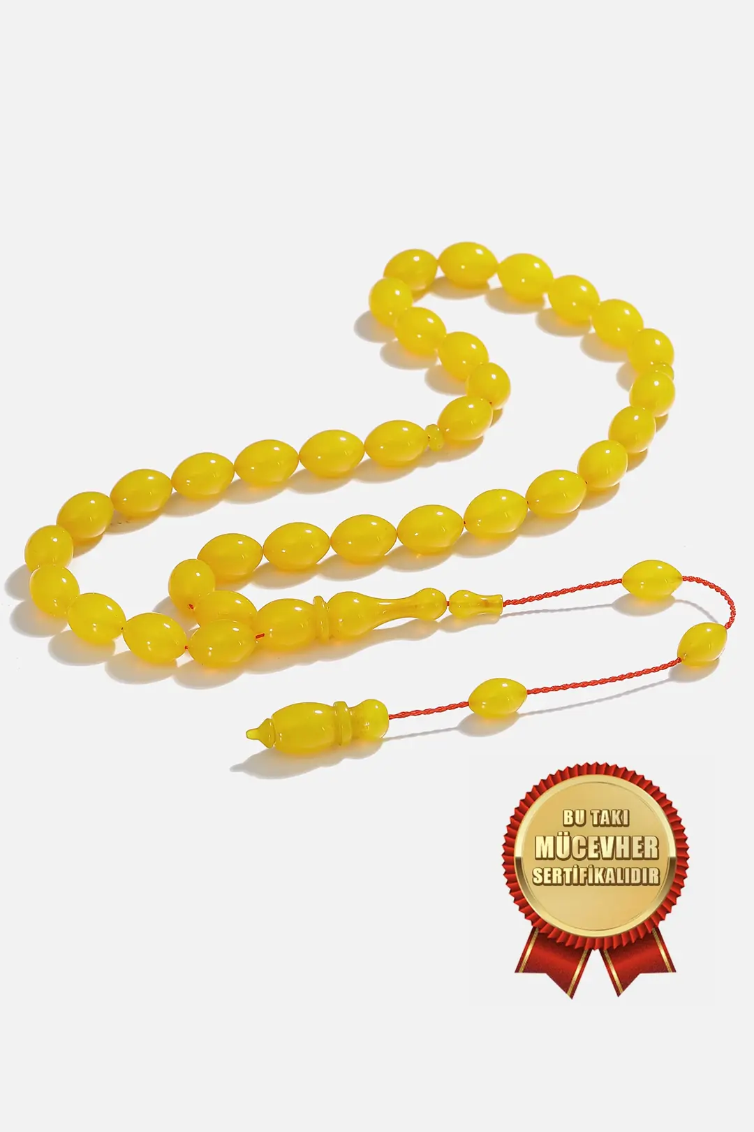 Yellow Pressed Amber Elips Prayer Beads