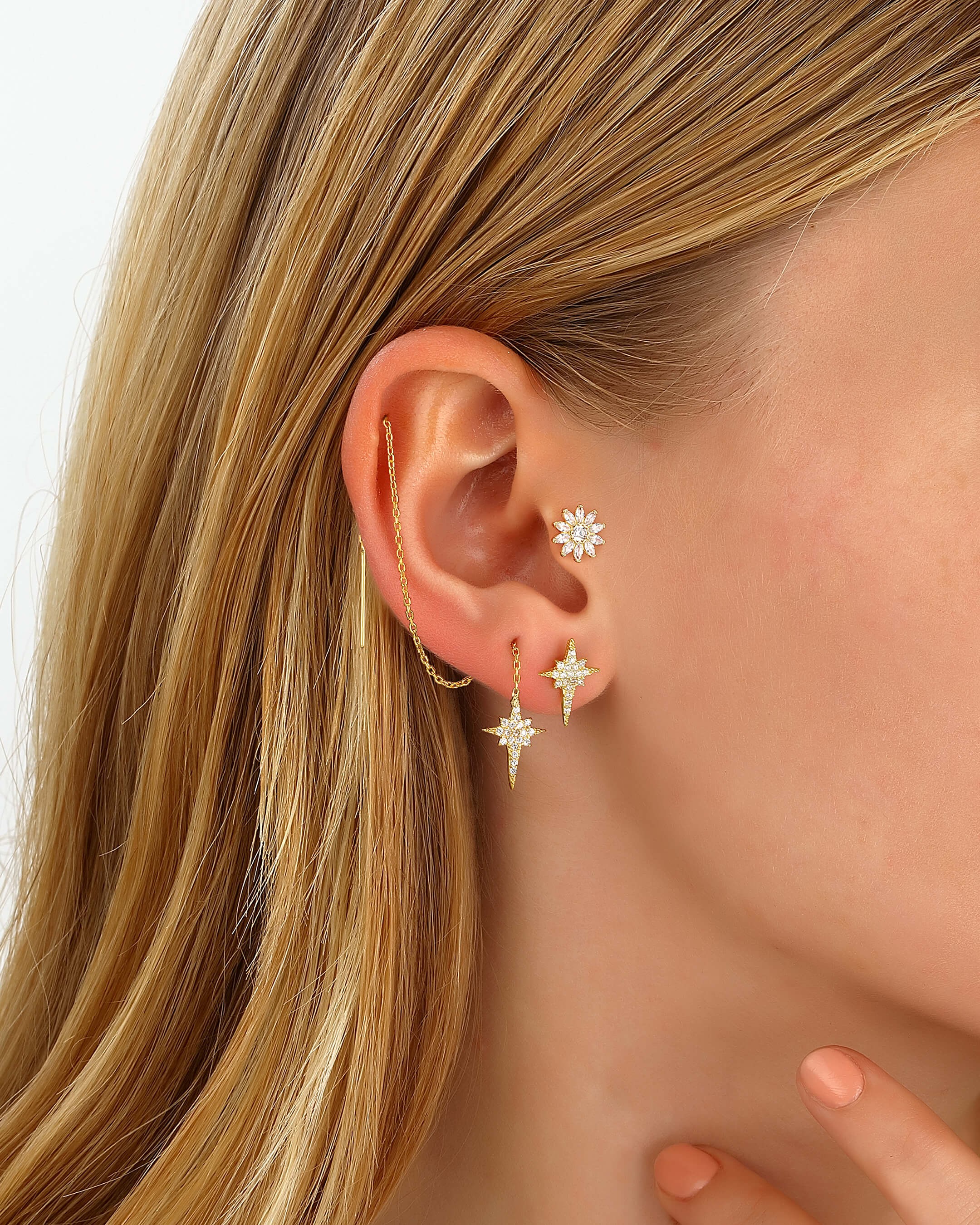 Silver Polar Star Earrings Combination - Gold