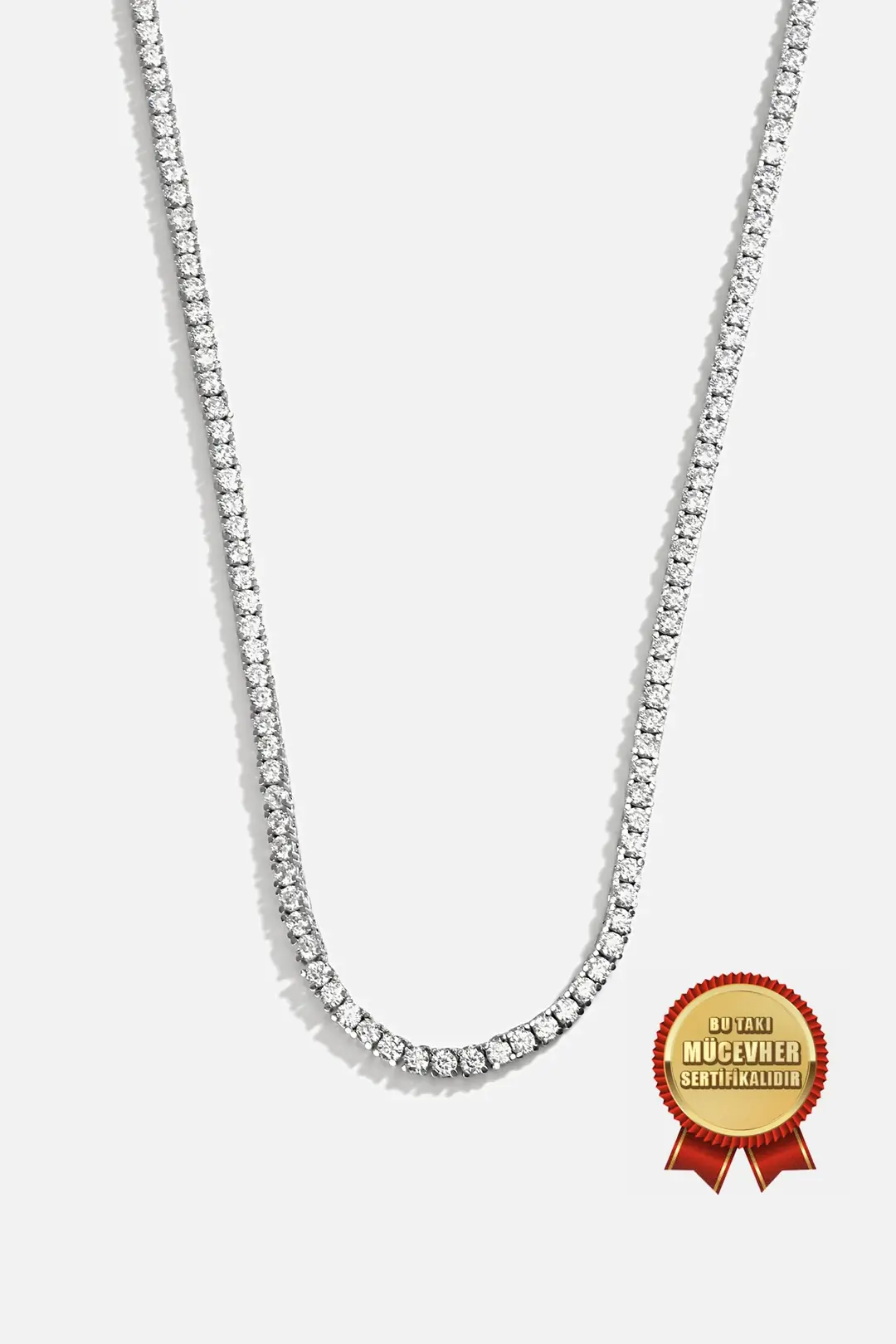 925 K Silver Zircon Stone-set White Gold Plated 2mm Water Way Necklace