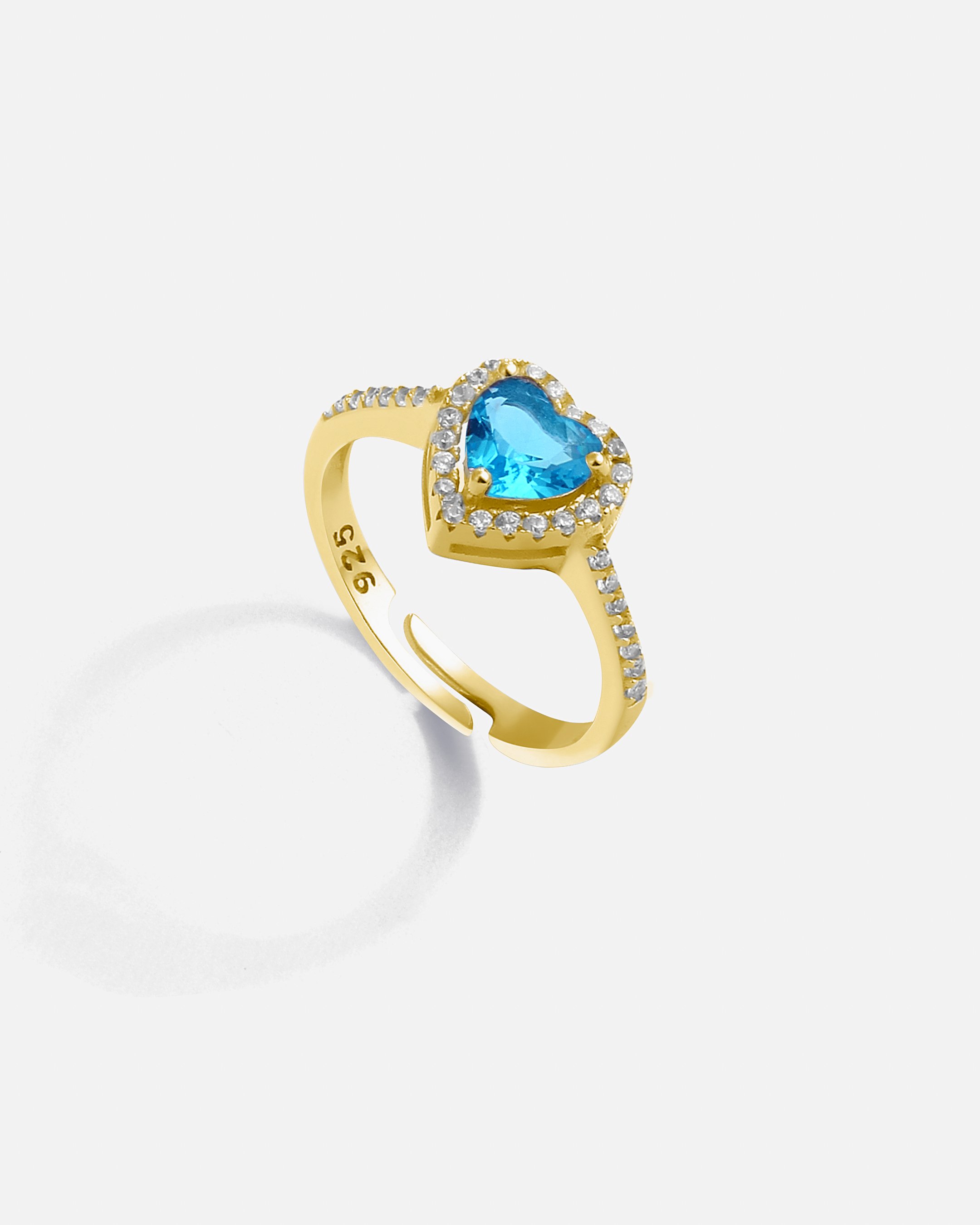 Silver Heart Ring with Aquamarine Colored Stones - Gold