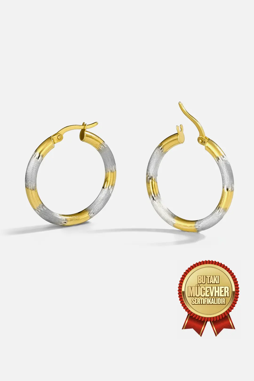 Mikron Gold Plated Silver Engraved Hoop Earrings