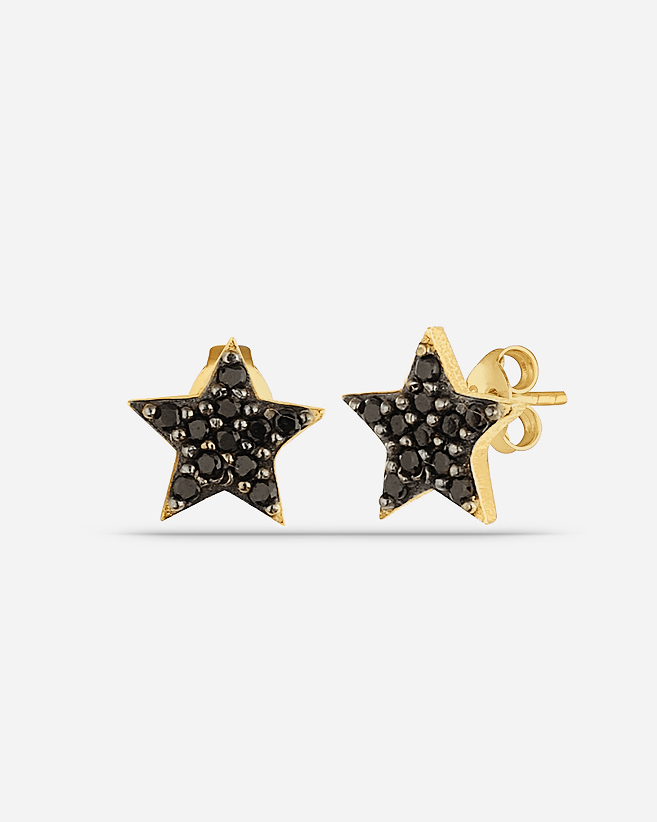 Onyx Silver Star Earrings - Gold