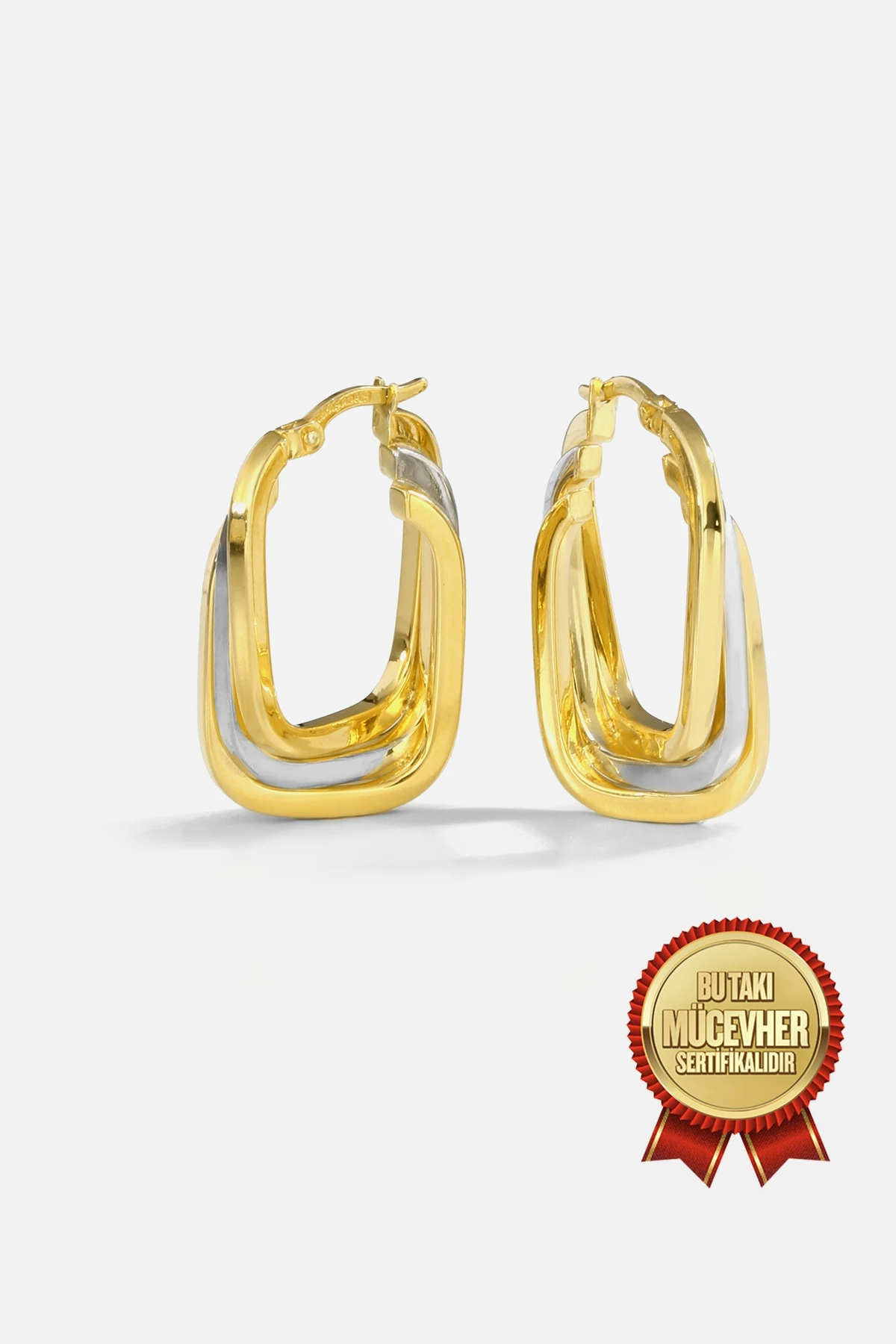 Mikron Altın Kaplama Gümüş Dikdörtgen Küpe