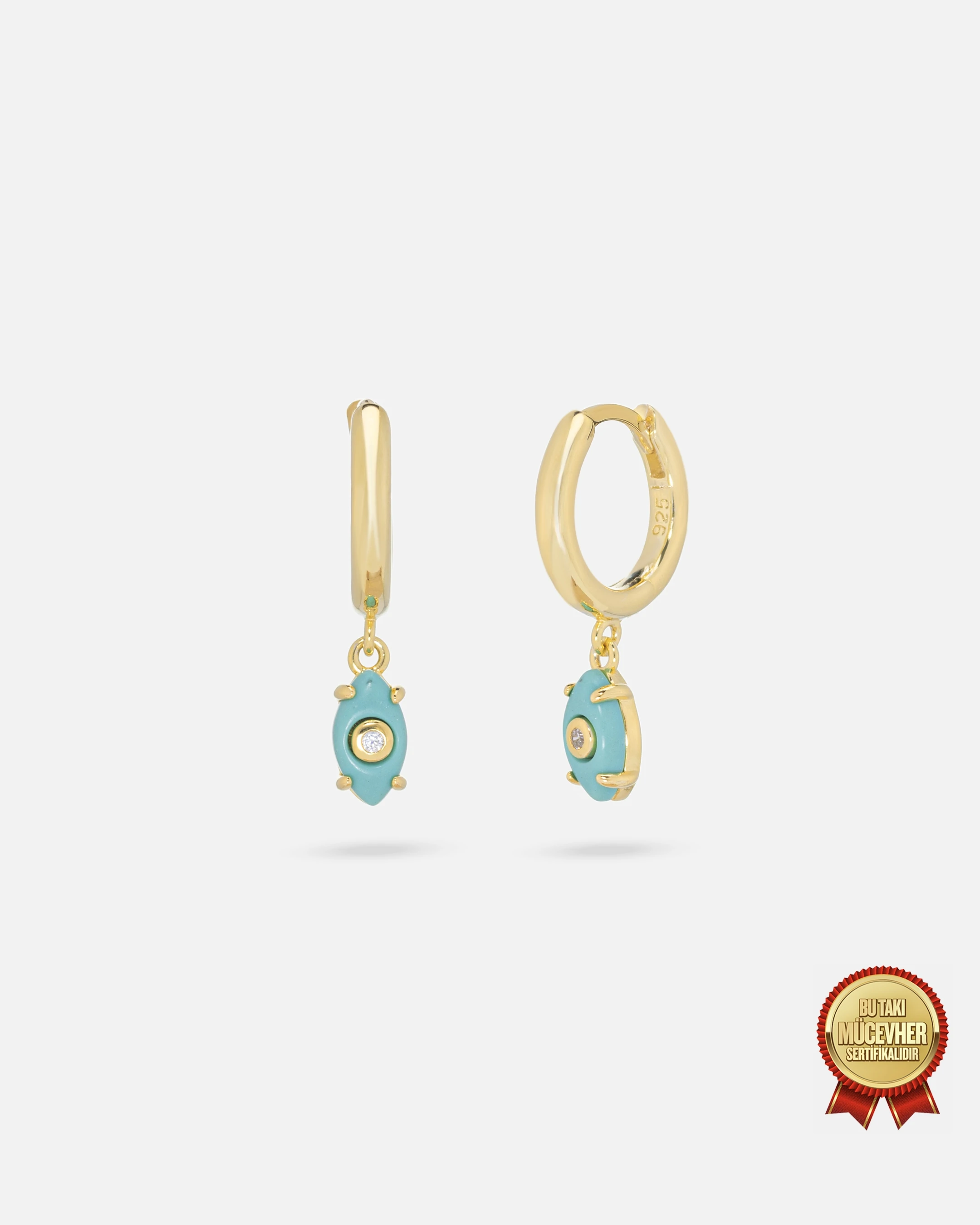 Firuze Taşlı Gümüş Göz Küpe - Gold