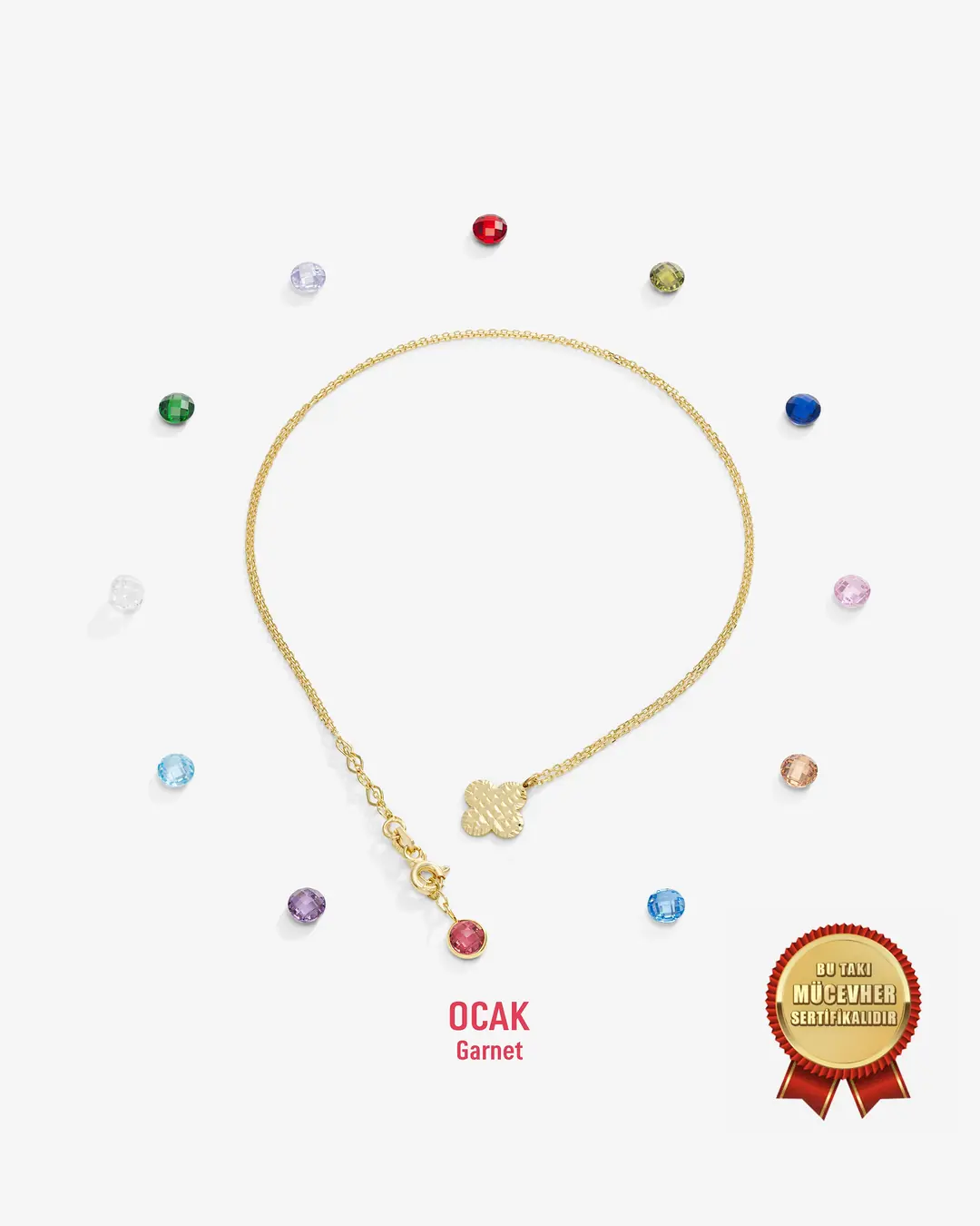 14 K Gold Clover Birth Stone-set Necklace