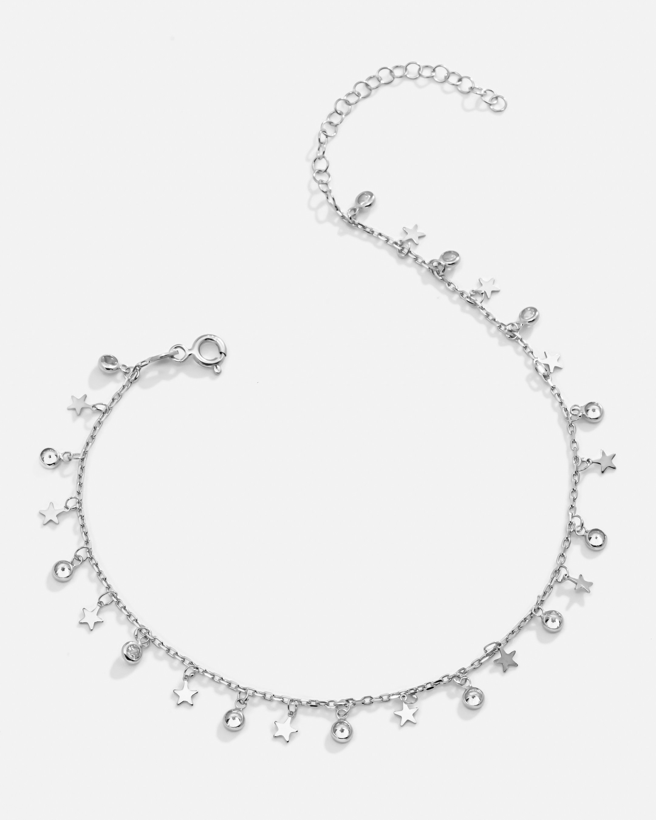 Bracelet de cheville en étoile d'argent - Or blanc