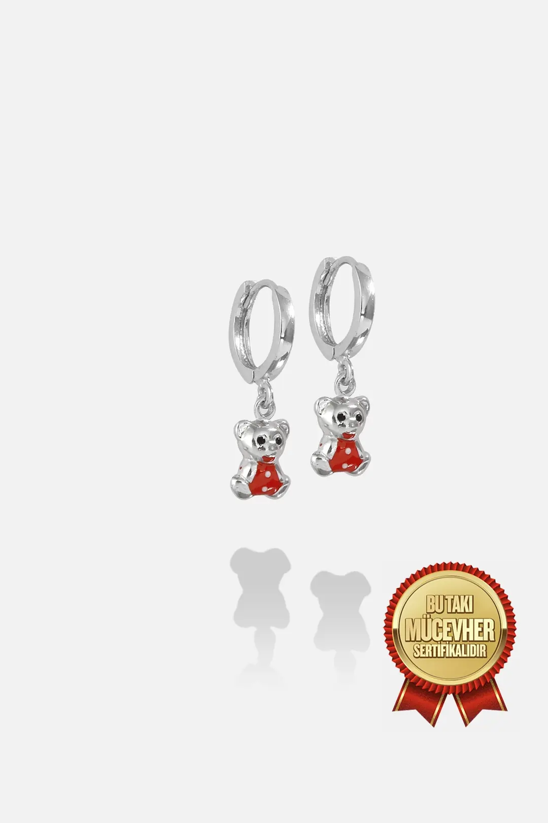 Mikron Gold Plated Gümmüş Red Bear Kids' Earrings