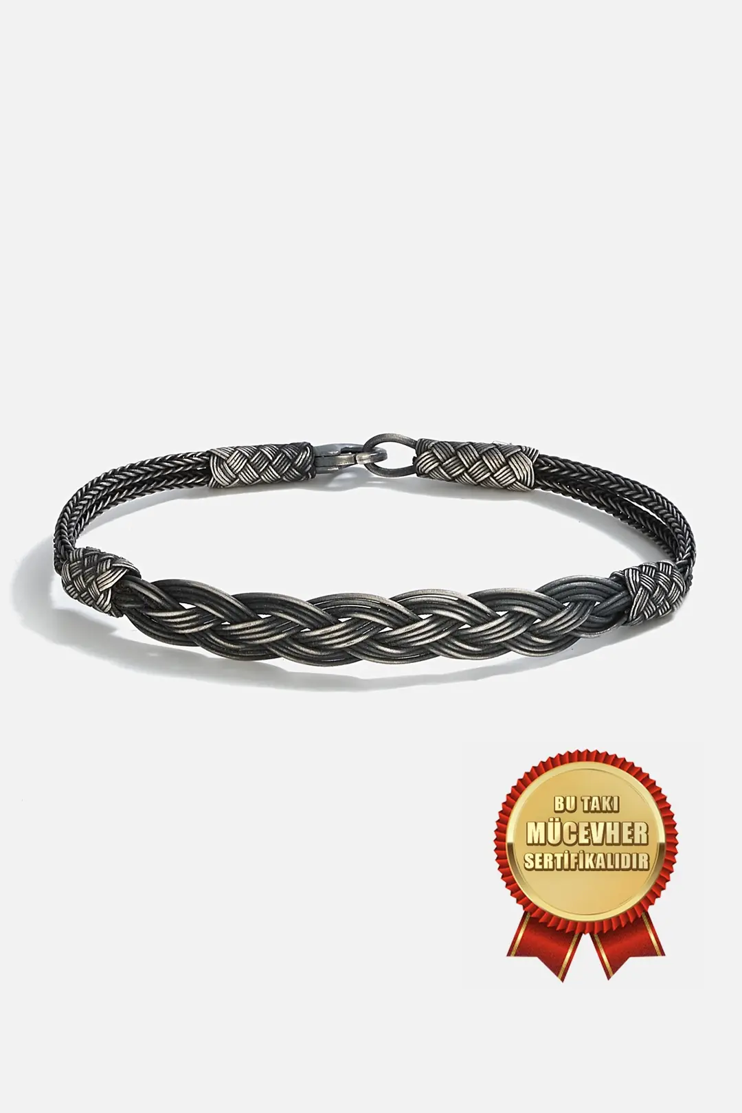 925 K Silver Kazaz Handcrafted Black Oxidized Çiftkol Men's Bracelet