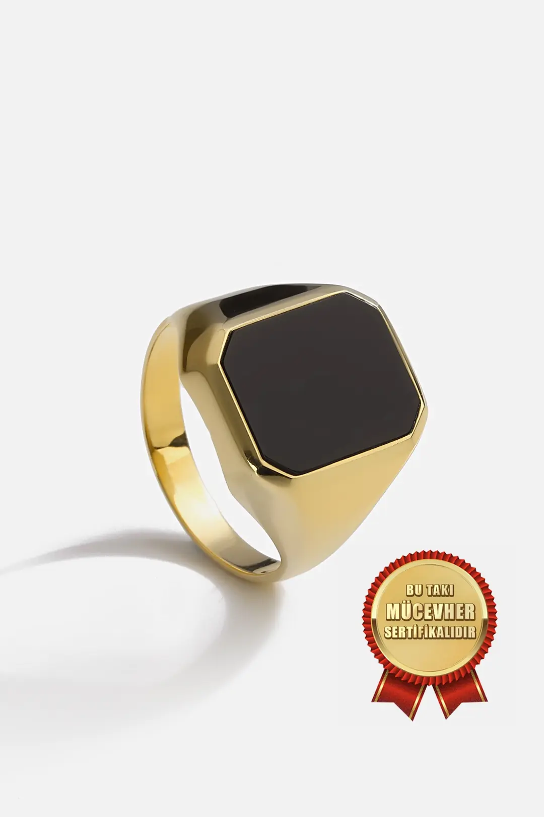 Mikron Gold Plated 925 K Silver Dikdörgen Onyx Stone-set Men's Ring