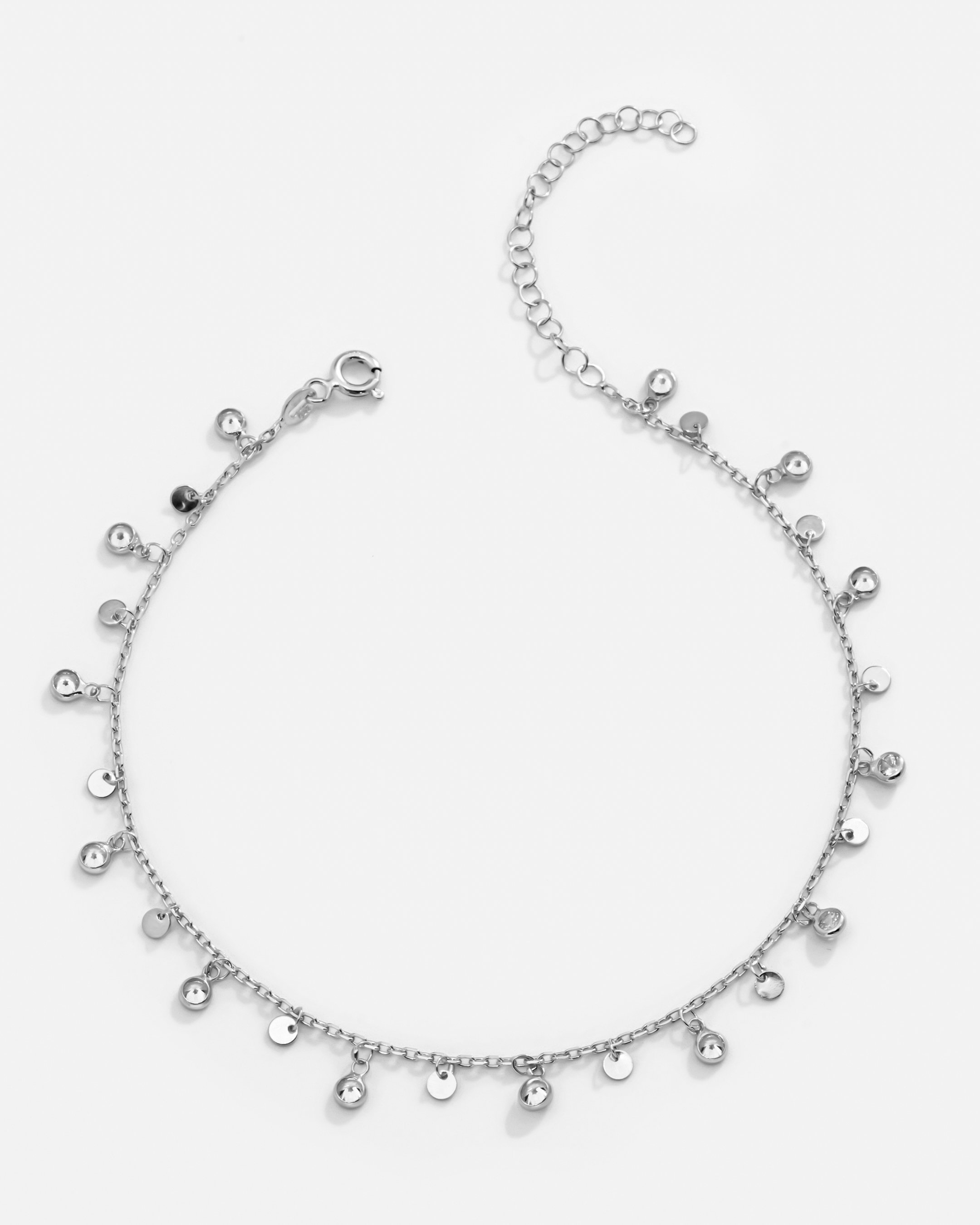 Silver Sequin Anklet - White Gold