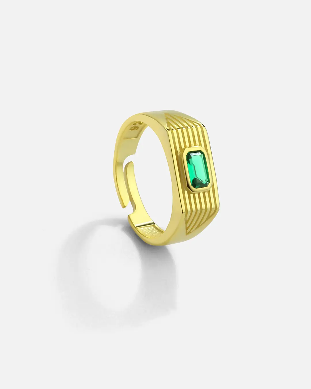 Green Baguette Stone-set Silver Ring