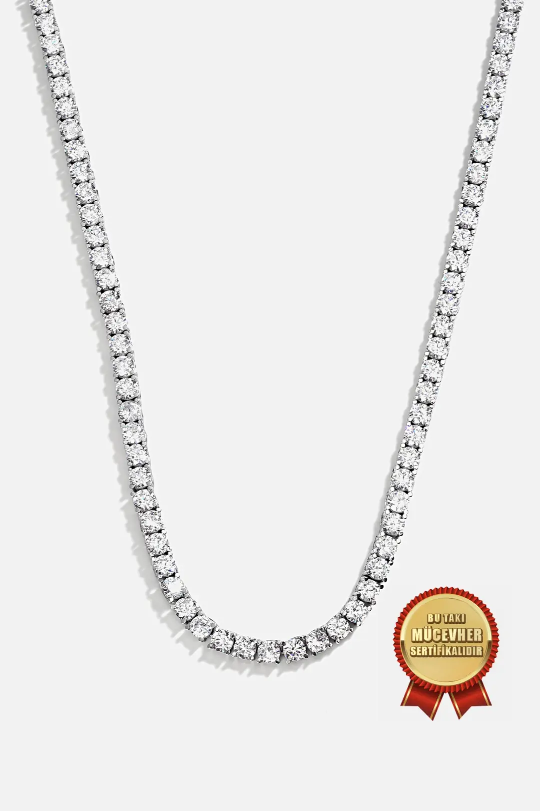 925 K Silver Zircon Stone-set White Gold Plated 4mm Water Way Necklace