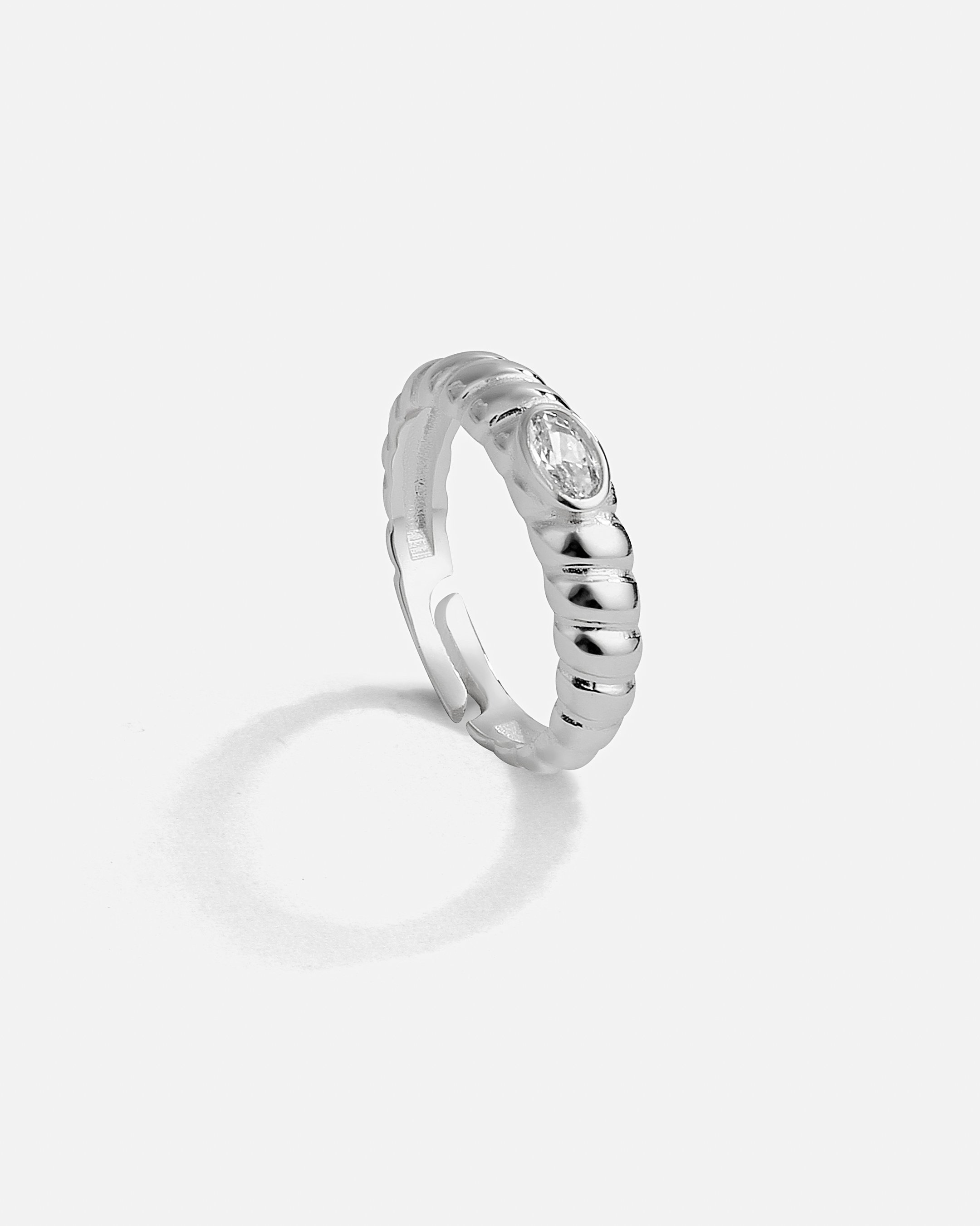 Zircon Stone Design Silver Ring - White Gold