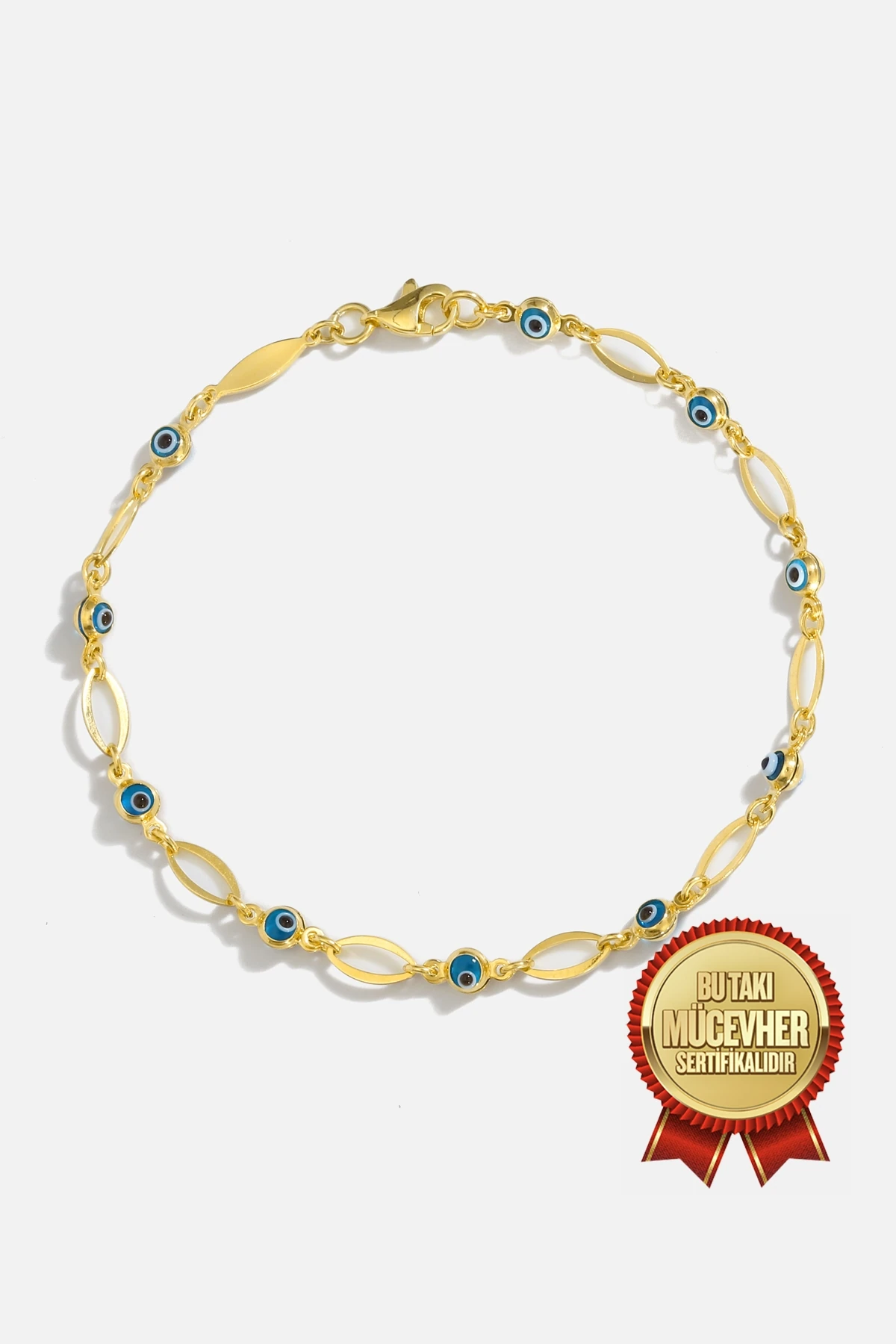 Mikron Altın Kaplama Nazar Boncuklu Gümüş Bileklik