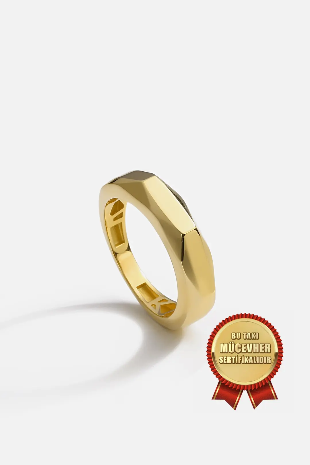 Mikron Gold Plated 925 K Silver Asimetrik Ring