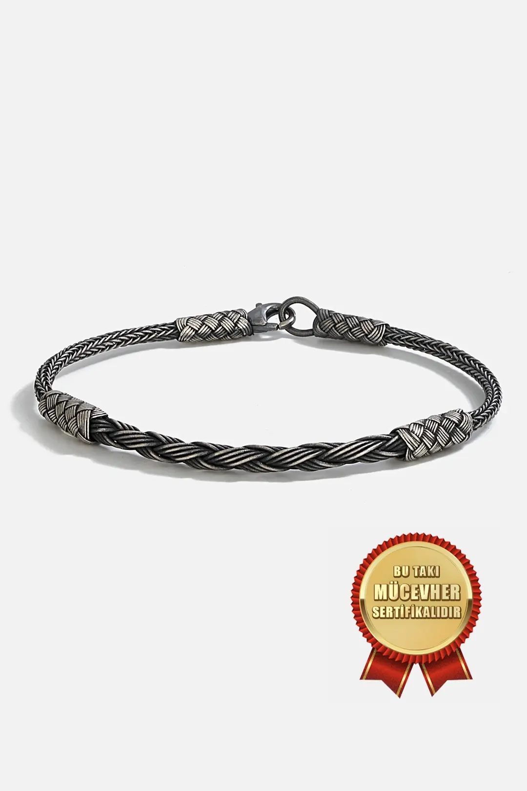 925 K Silver Kazaz Handcrafted Black Oxidized Sarmal Men's Bracelet