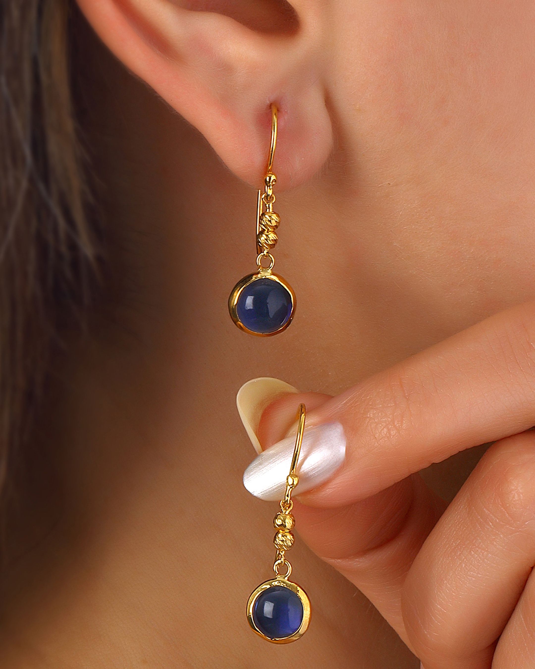 Lapis Stone Silver Earrings - Gold