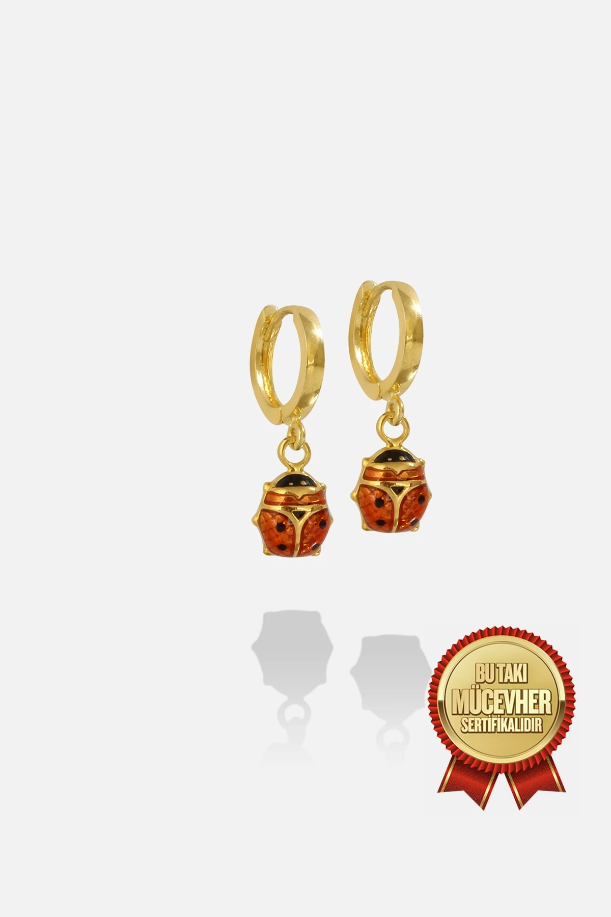 Mikron Altın Kaplama Gümüş Uğur Böceği Çocuk Küpesi