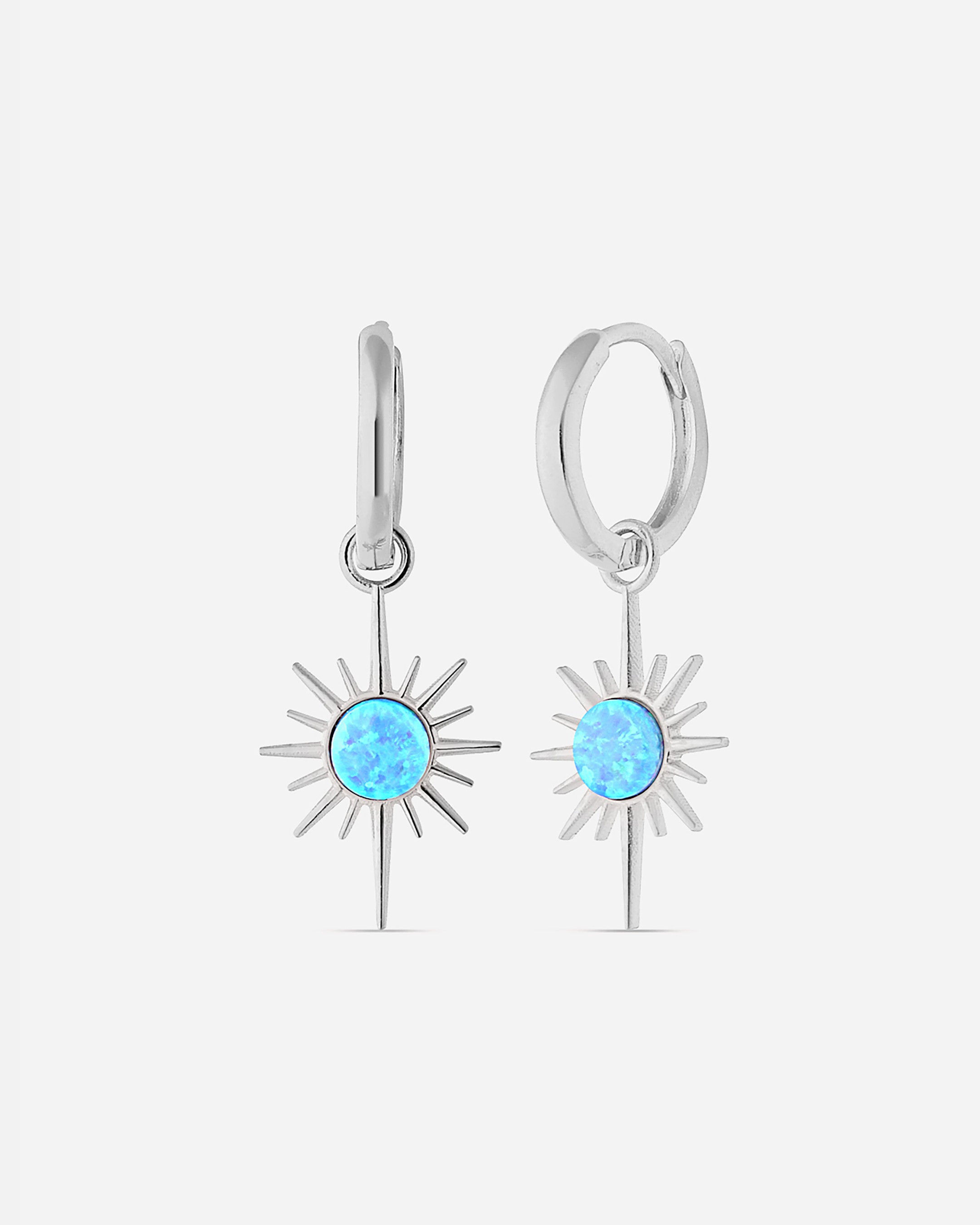 Silver Polar Star Earrings with Opal Stones