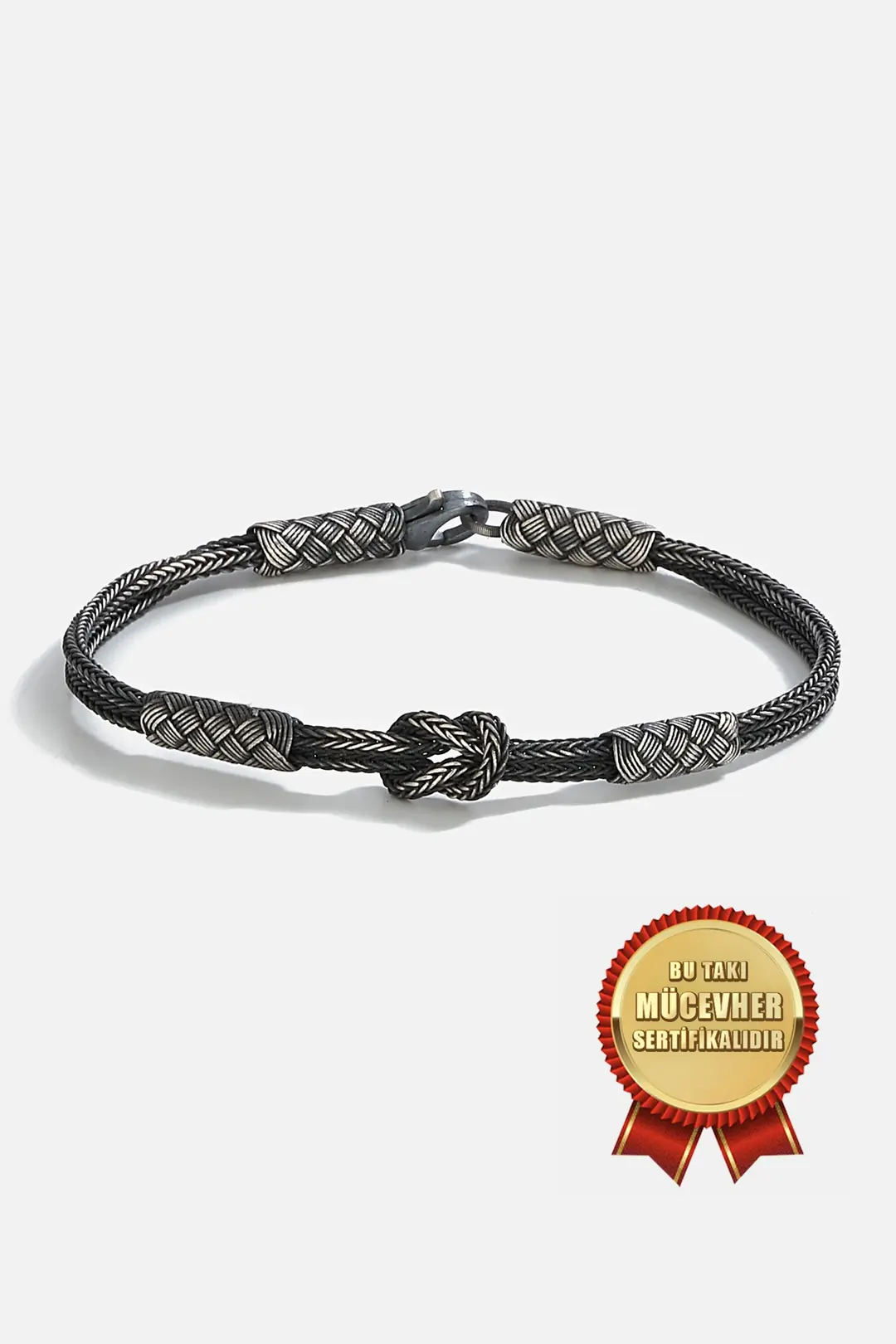 925 K Silver Kazaz Handcrafted Black Oxidized Knot Men's Bracelet
