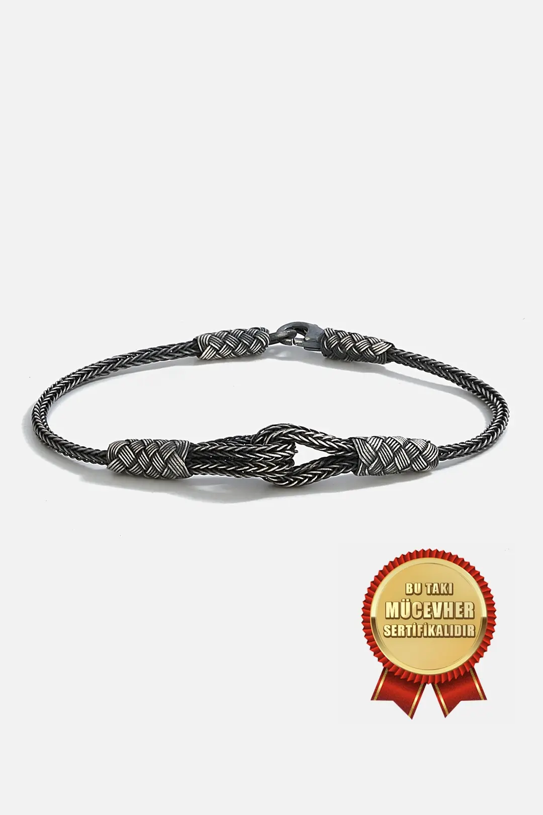 925 K Silver Kazaz Handcrafted Black Oxidized Kör Knot Men's Bracelet
