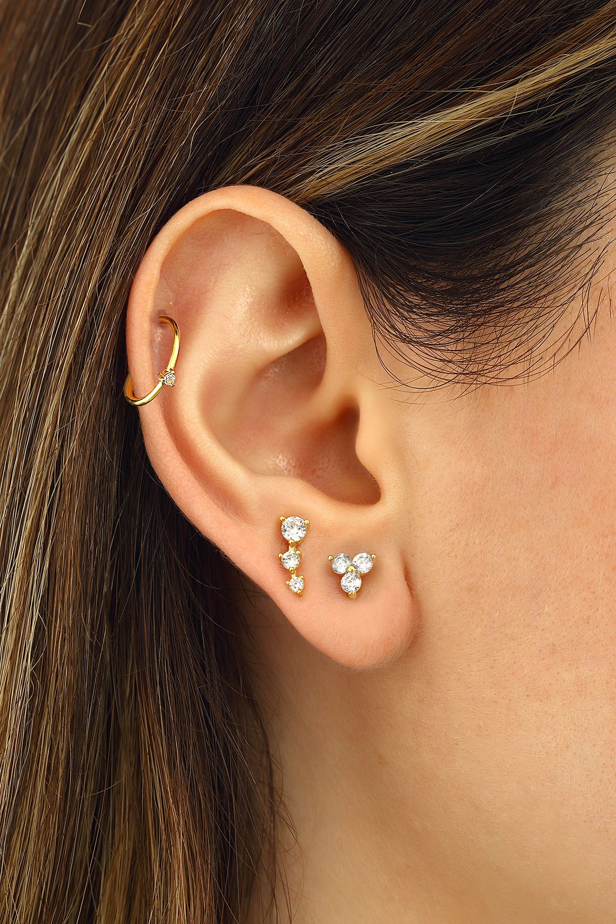 Silver Tristone Earrings Combination - Gold