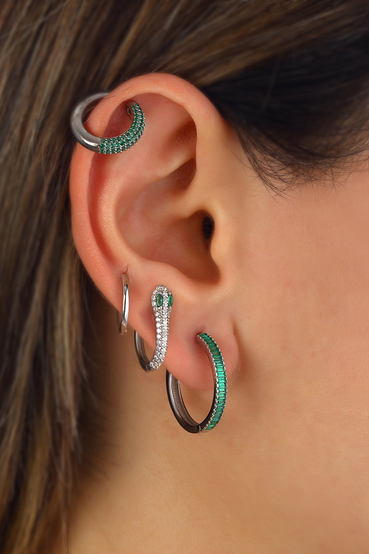 Silver Earring Combination - White Gold