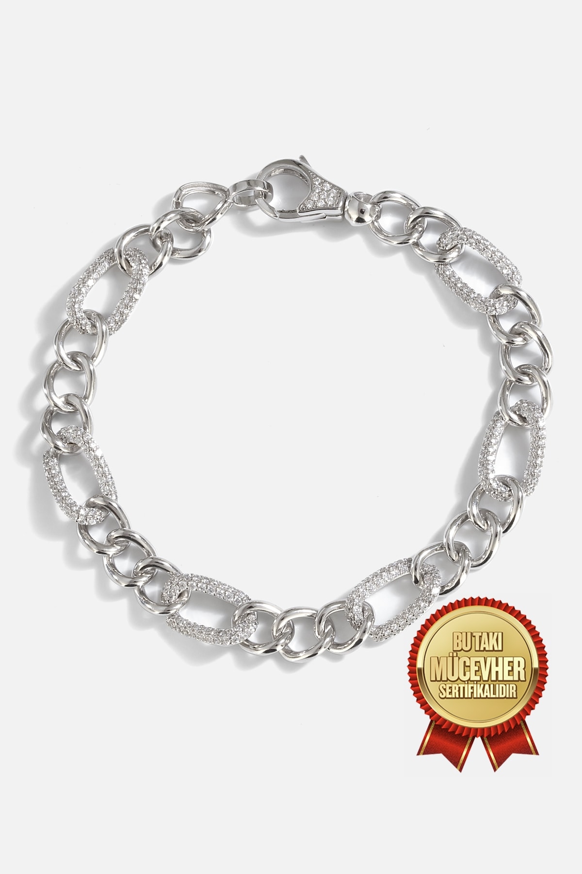 Mikron Altın Kaplama Gümüş Figaro Bileklik - Beyaz Altın