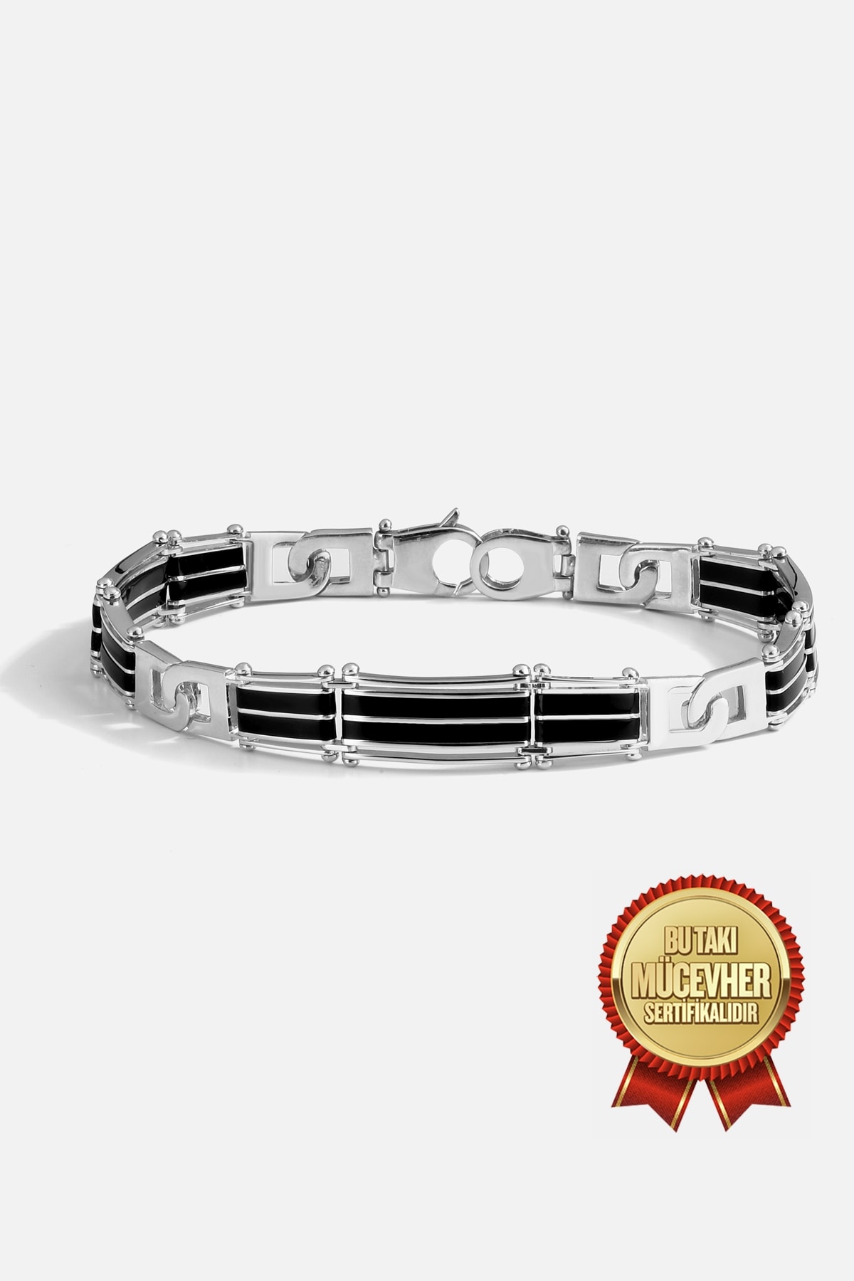 Mikron Altın Kaplama Gümüş Dolce Modeli Erkek Bilekliği - Beyaz Altın