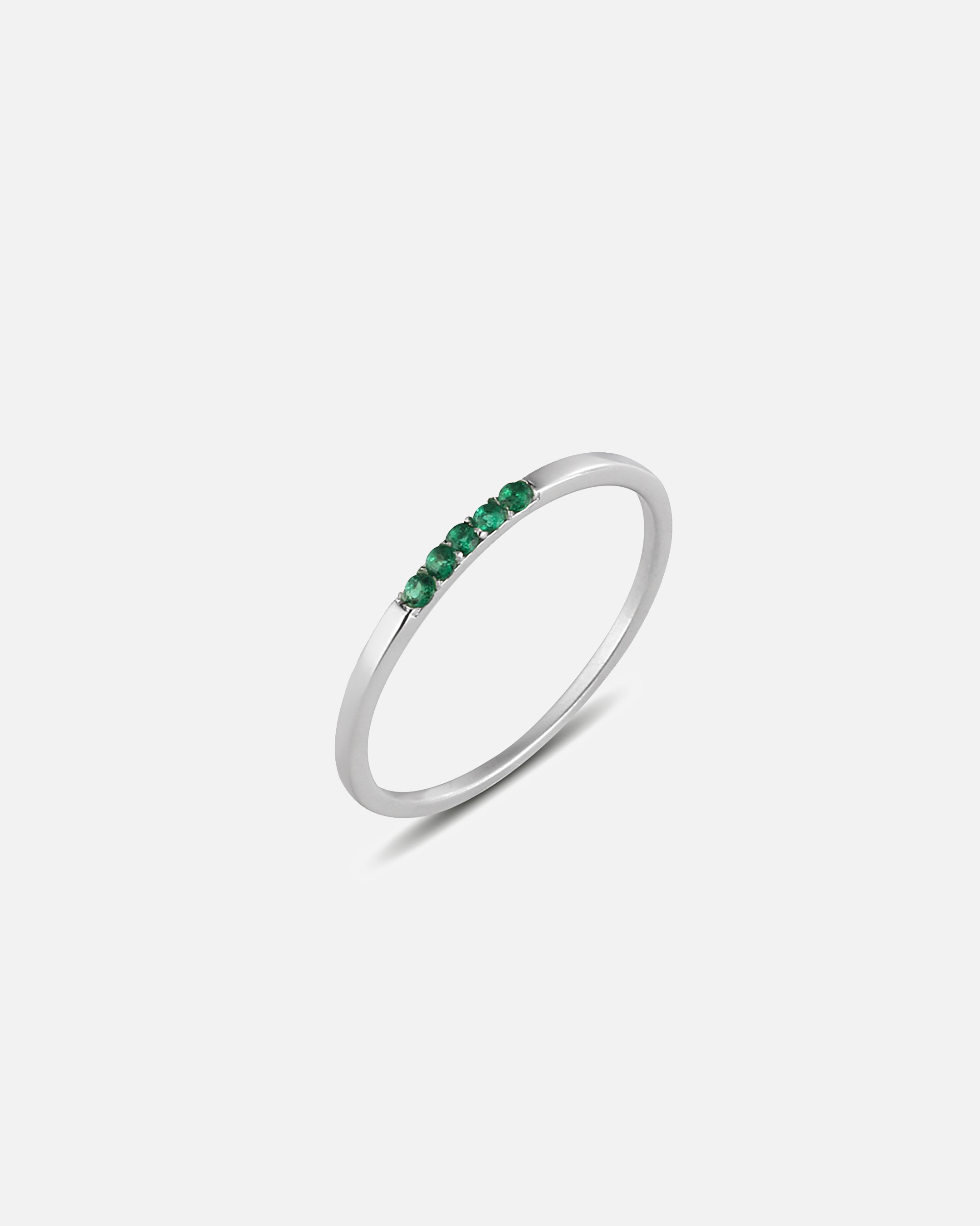 Silver Ring with Emerald Stone - White Gold