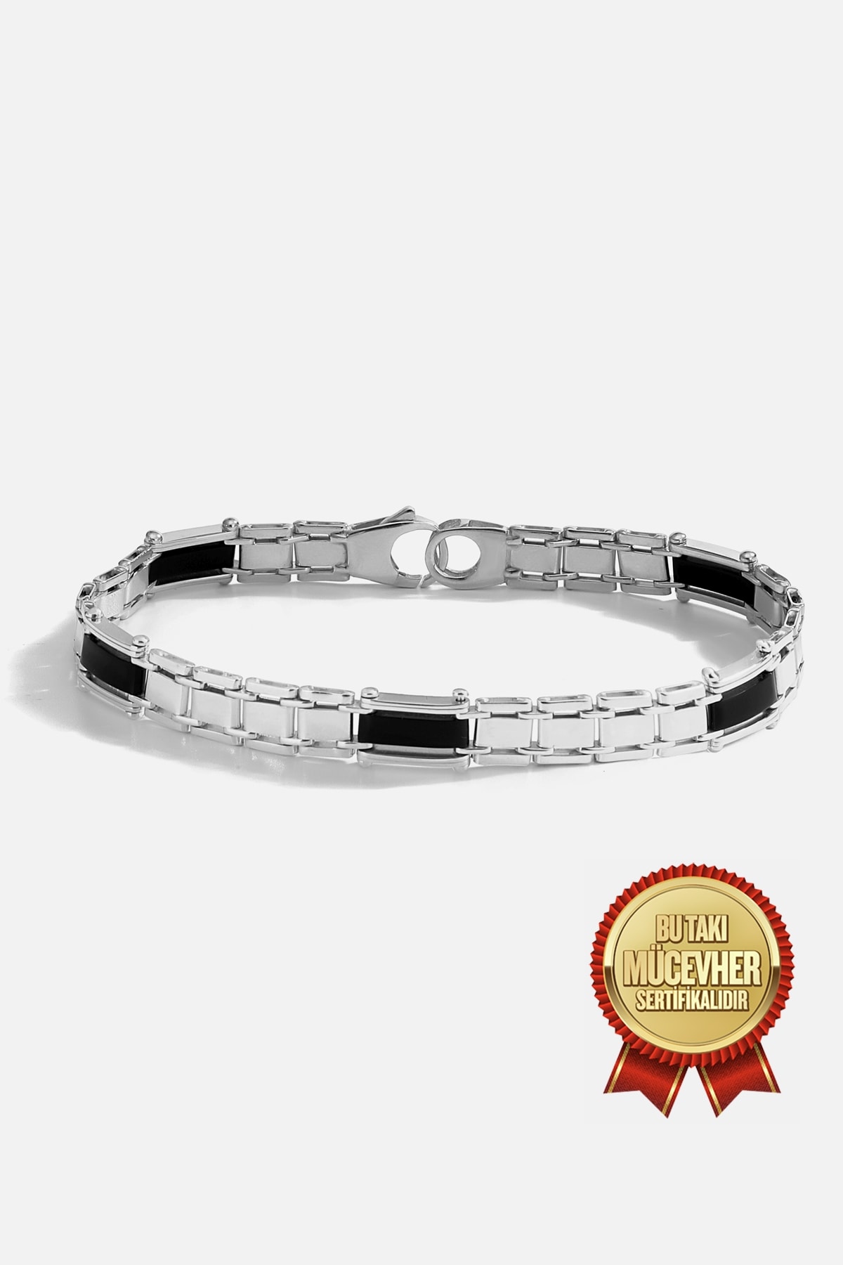 Mikron Altın Kaplama Klasik Gümüş Erkek Bilekliği - Beyaz Altın