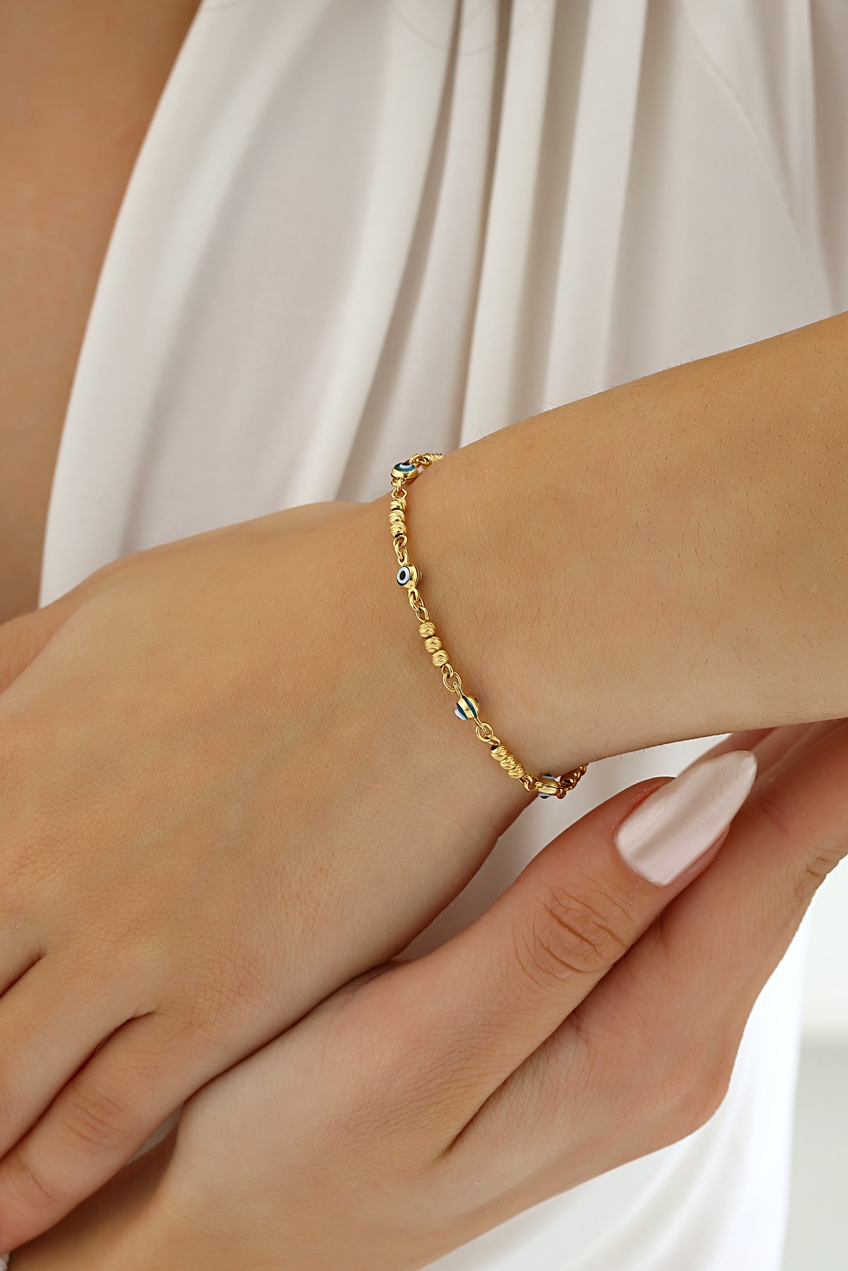 Mikron Altın Kaplama Gümüş Nazar Boncuklu Dorika Bileklik