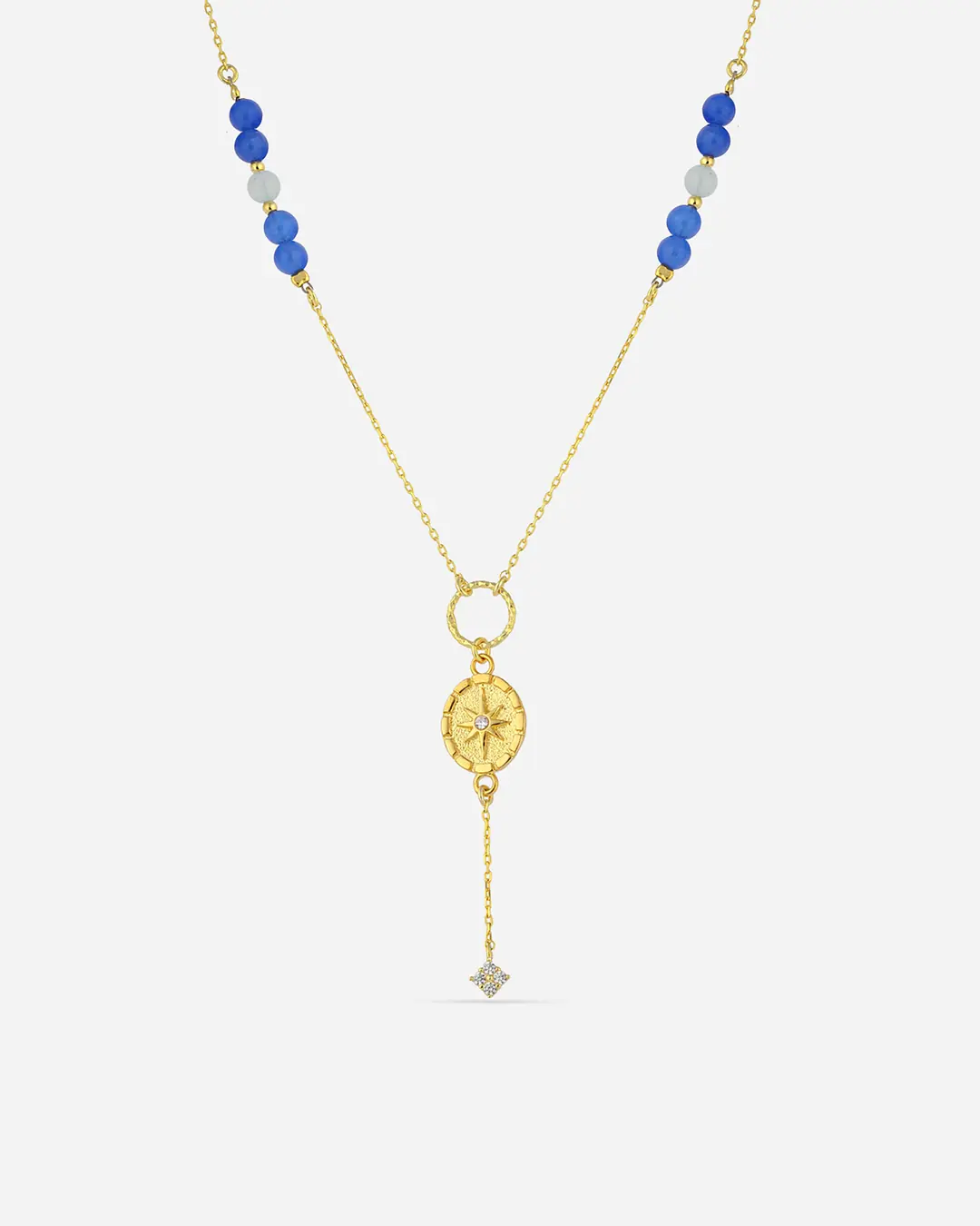 Lapis Colored Stone-set Polar Star Themed Silver Necklace
