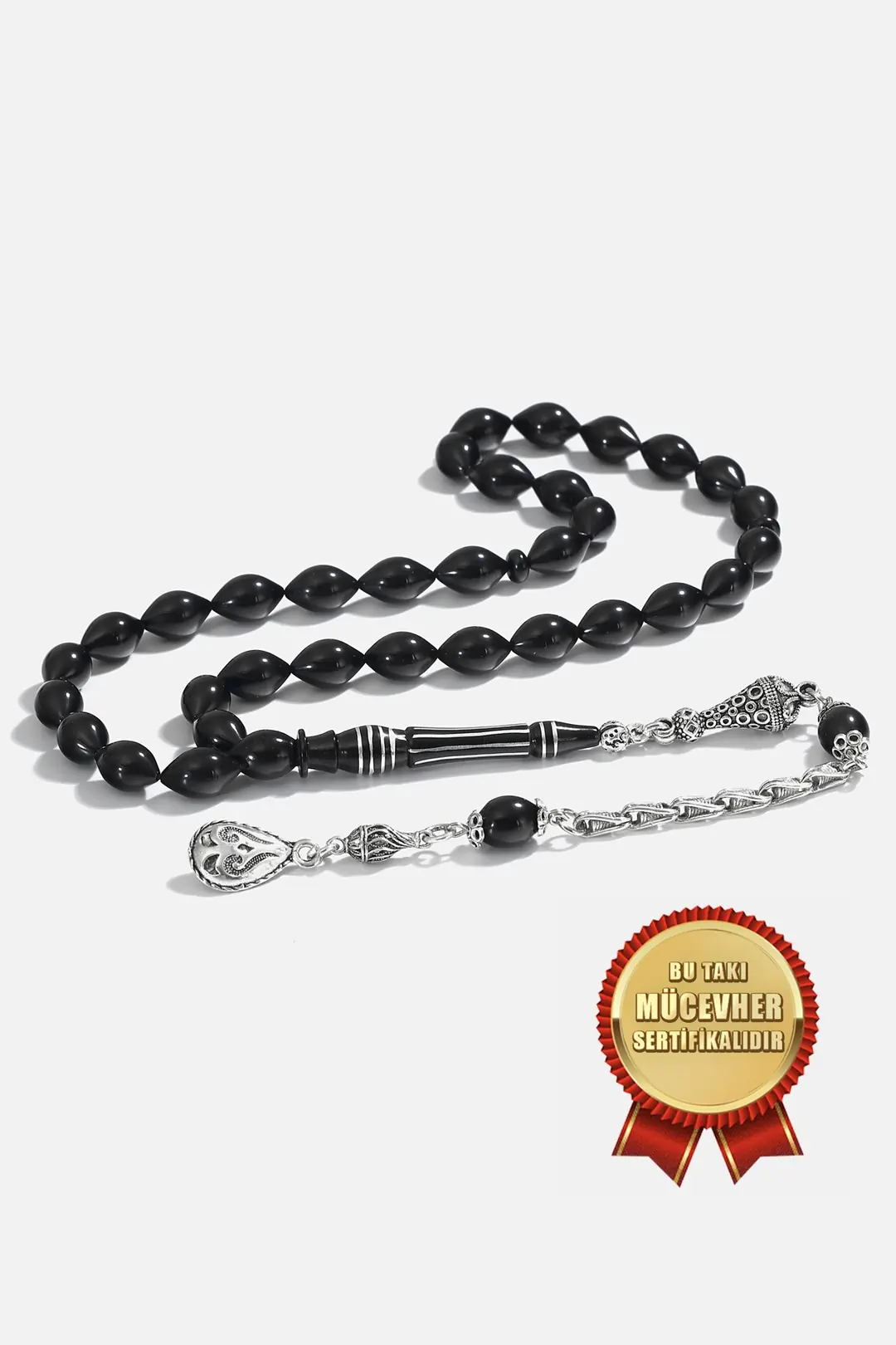 Silver Engraving İmameli Plain Oltu Prayer Beads