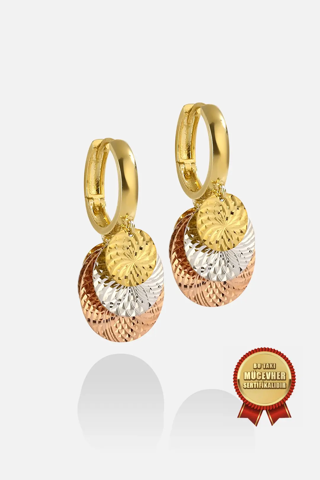 Mikron Gold Plated 925 K Silver Sequinned Earrings
