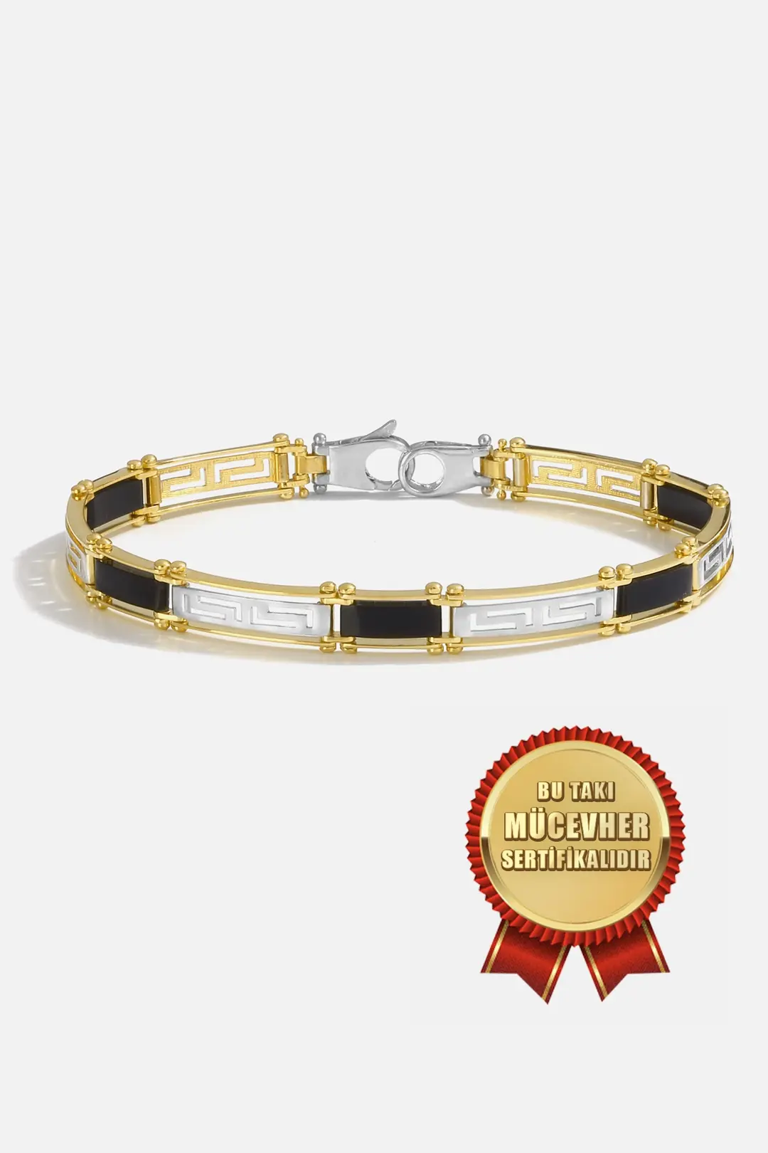 Mikron Gold Plated 925 K Silver Grek Men's Bracelet