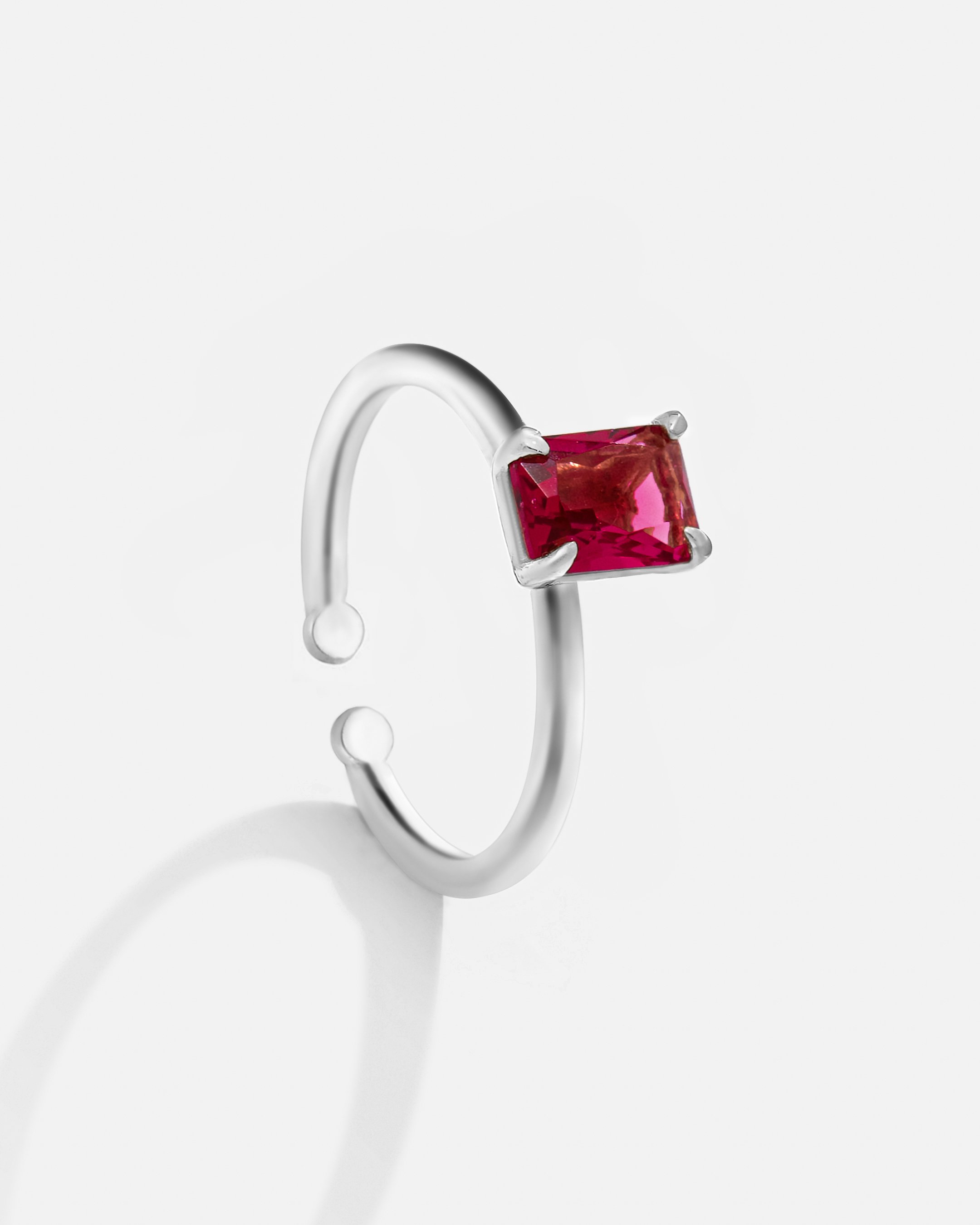 Silver Ring with Red Baguette Stone