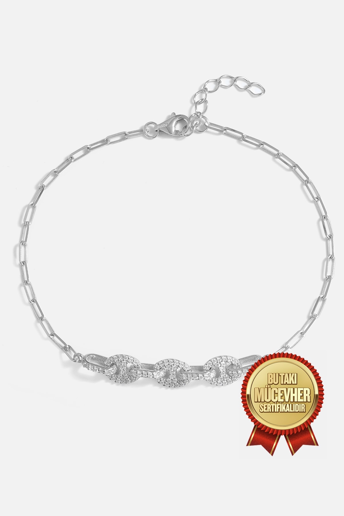 Mikron Altın Kaplama Gümüş Zirkon Bileklik - Beyaz Altın