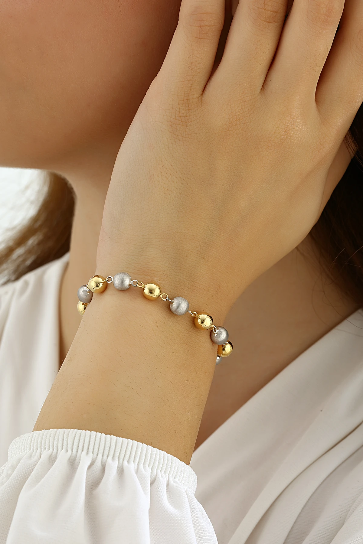 Mikron Altın Kaplama Gümüş Top Bileklik