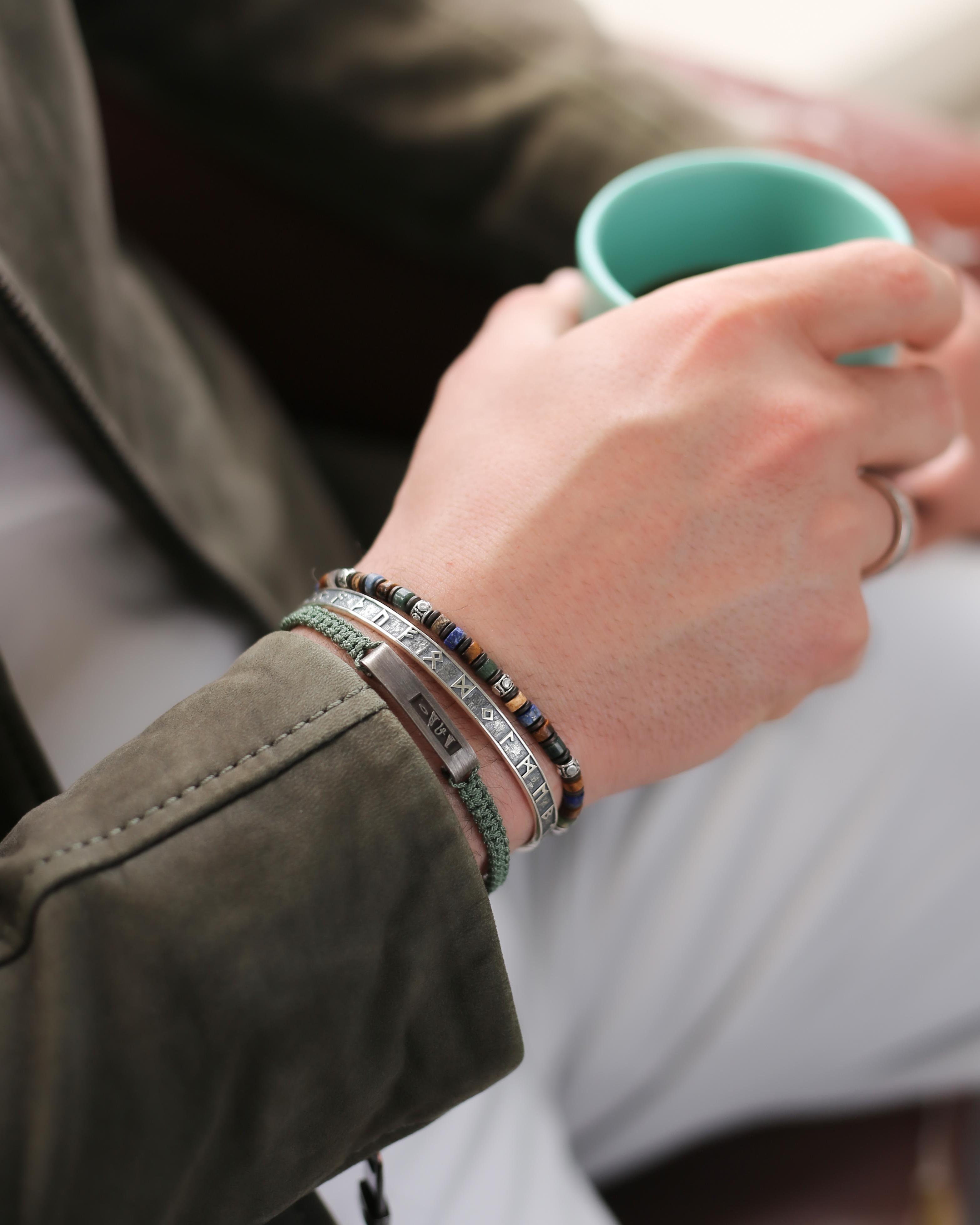 Natural Stone Silver Bracelet - White Gold