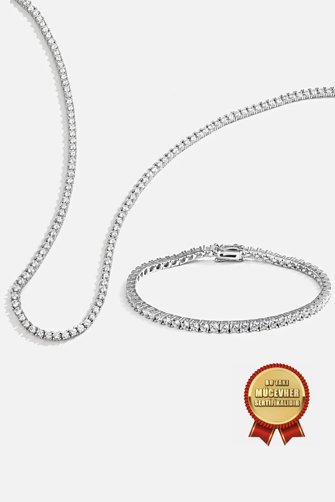 925 K Silver Zircon Stone-set White Gold Plated 3mm Water Way Set