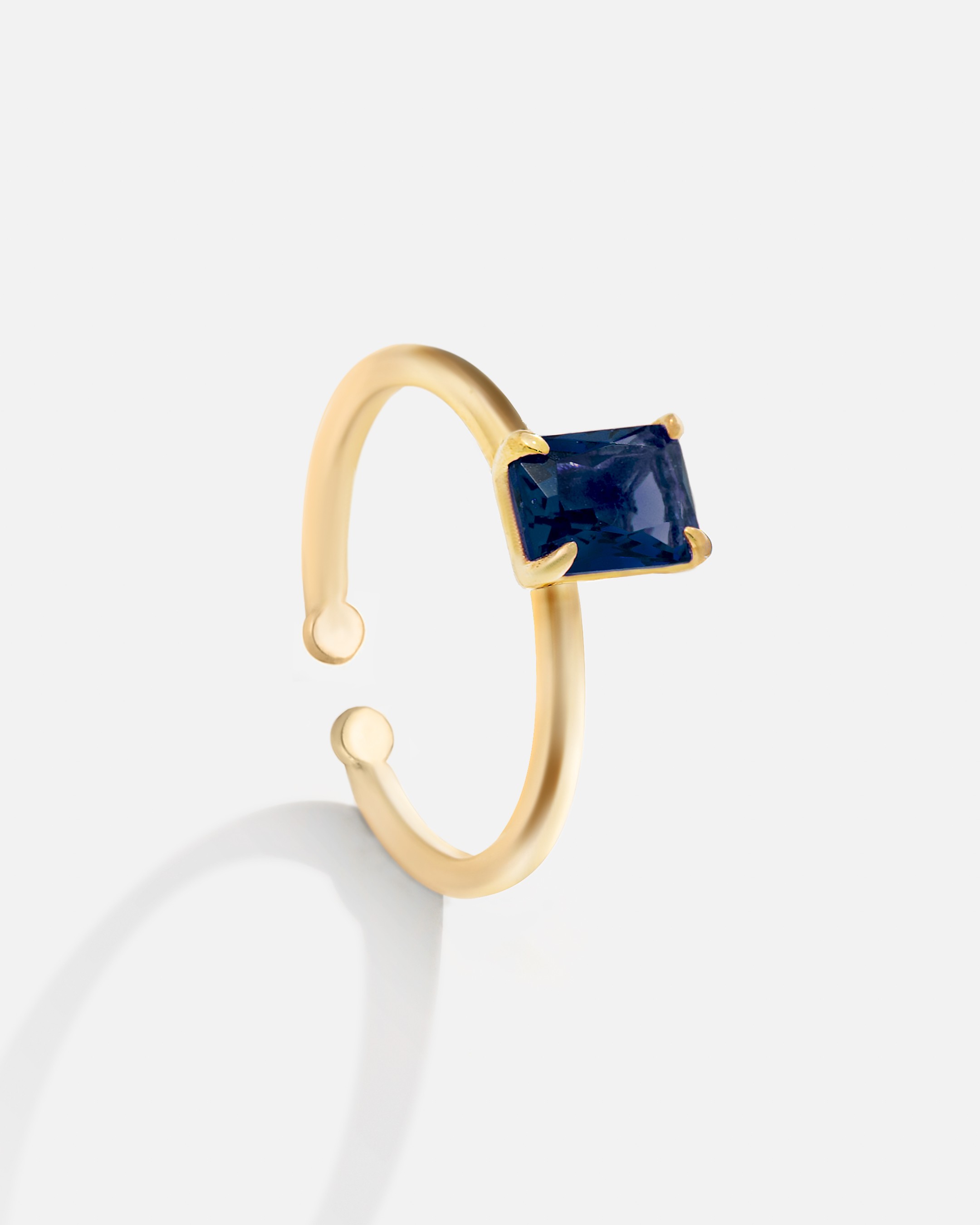 Navy Blue Baguette Stone Silver Ring - Gold