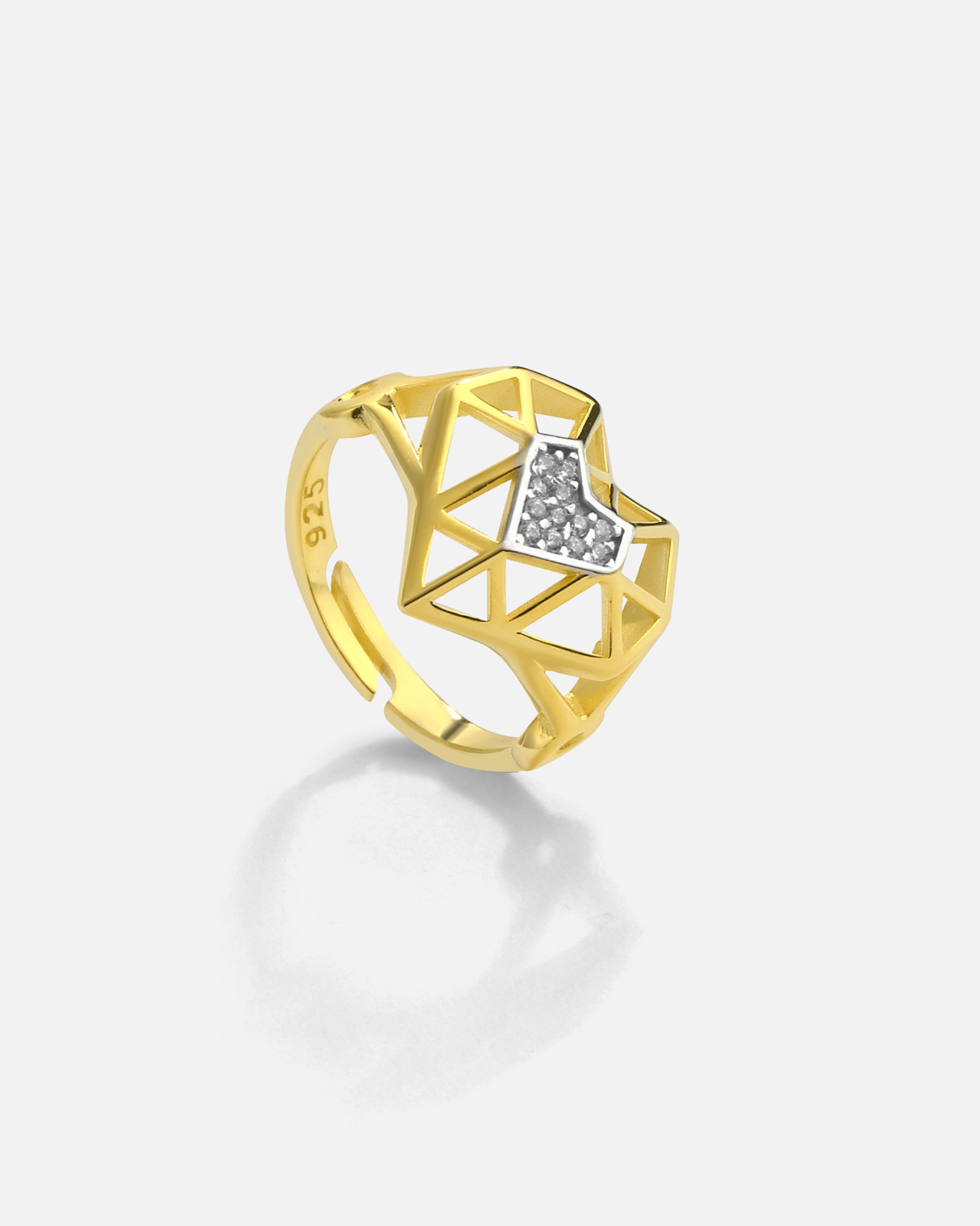 Bague en Argent avec Coeur en Zircon - Or