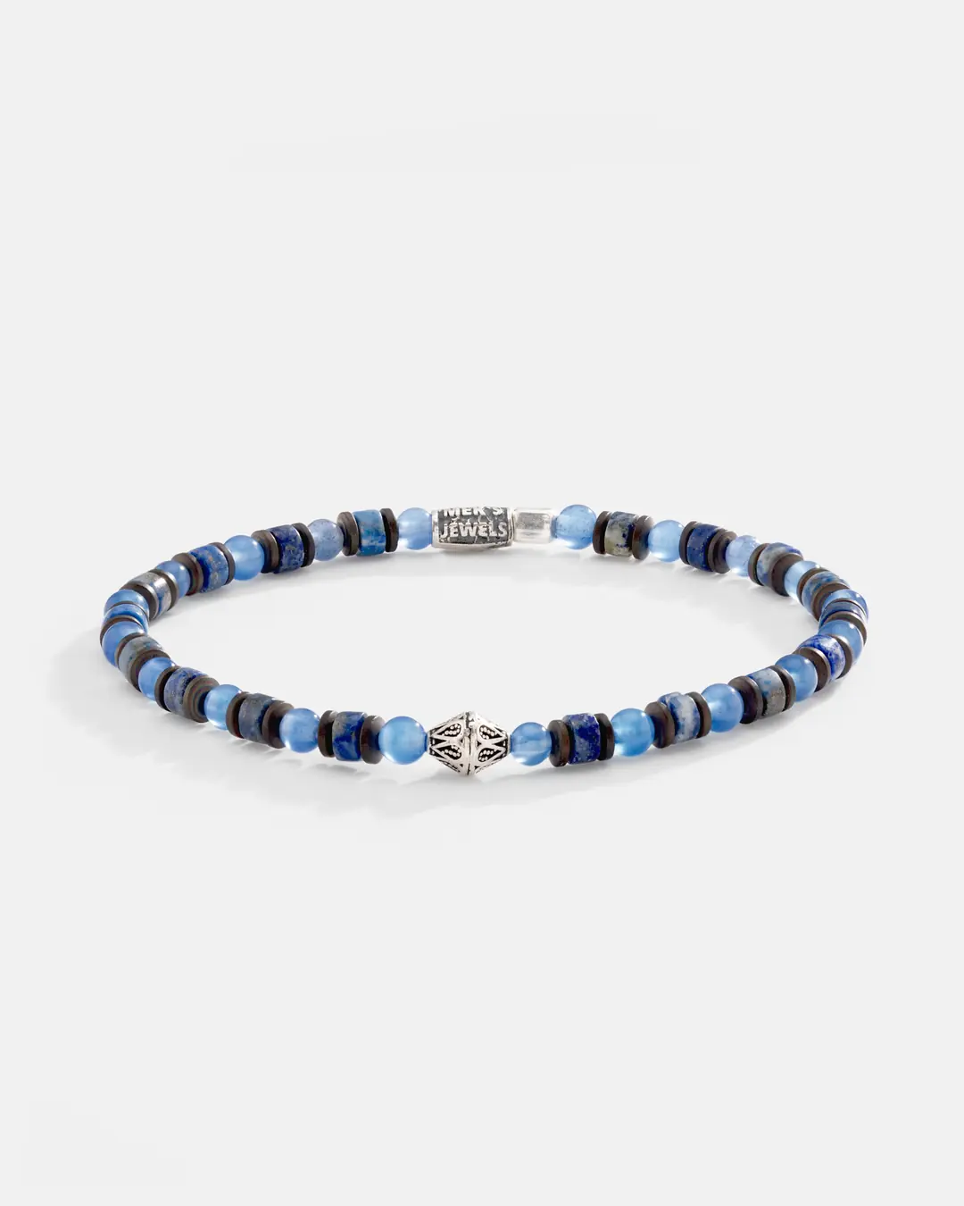 Blue Agate & Lapis Stone-set Silver Men's Bracelet
