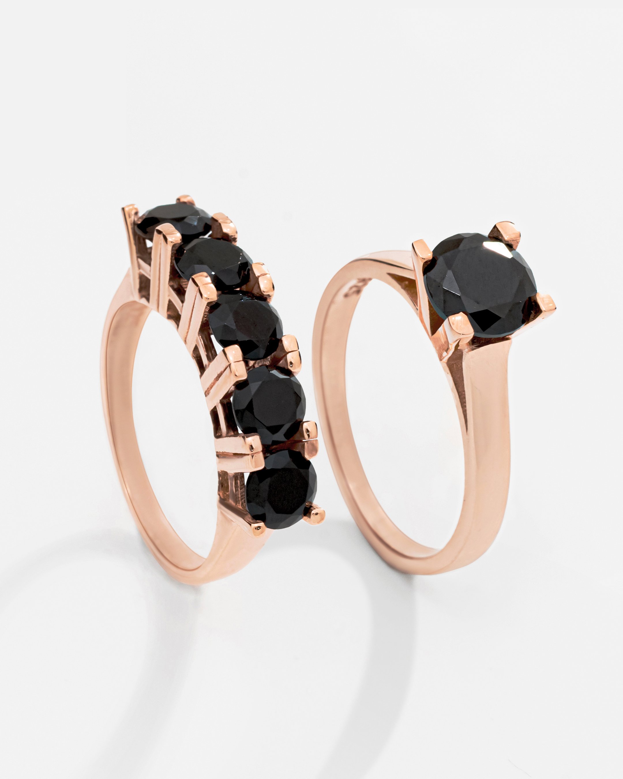 Onyx Stone Silver Solitaire Five Stone Ring Combination - Rose Gold