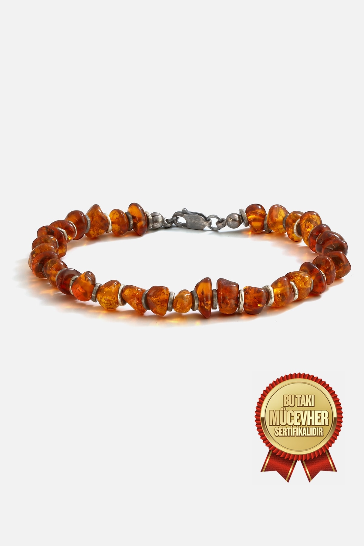 Saf Damla Kehribarı Gümüş Erkek Bilekliği