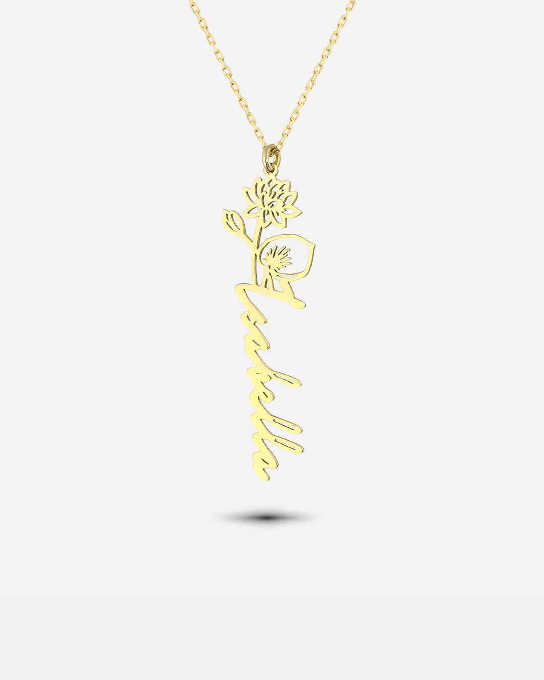 Silver Personalized Temmuz Bear Birth Flower Necklace