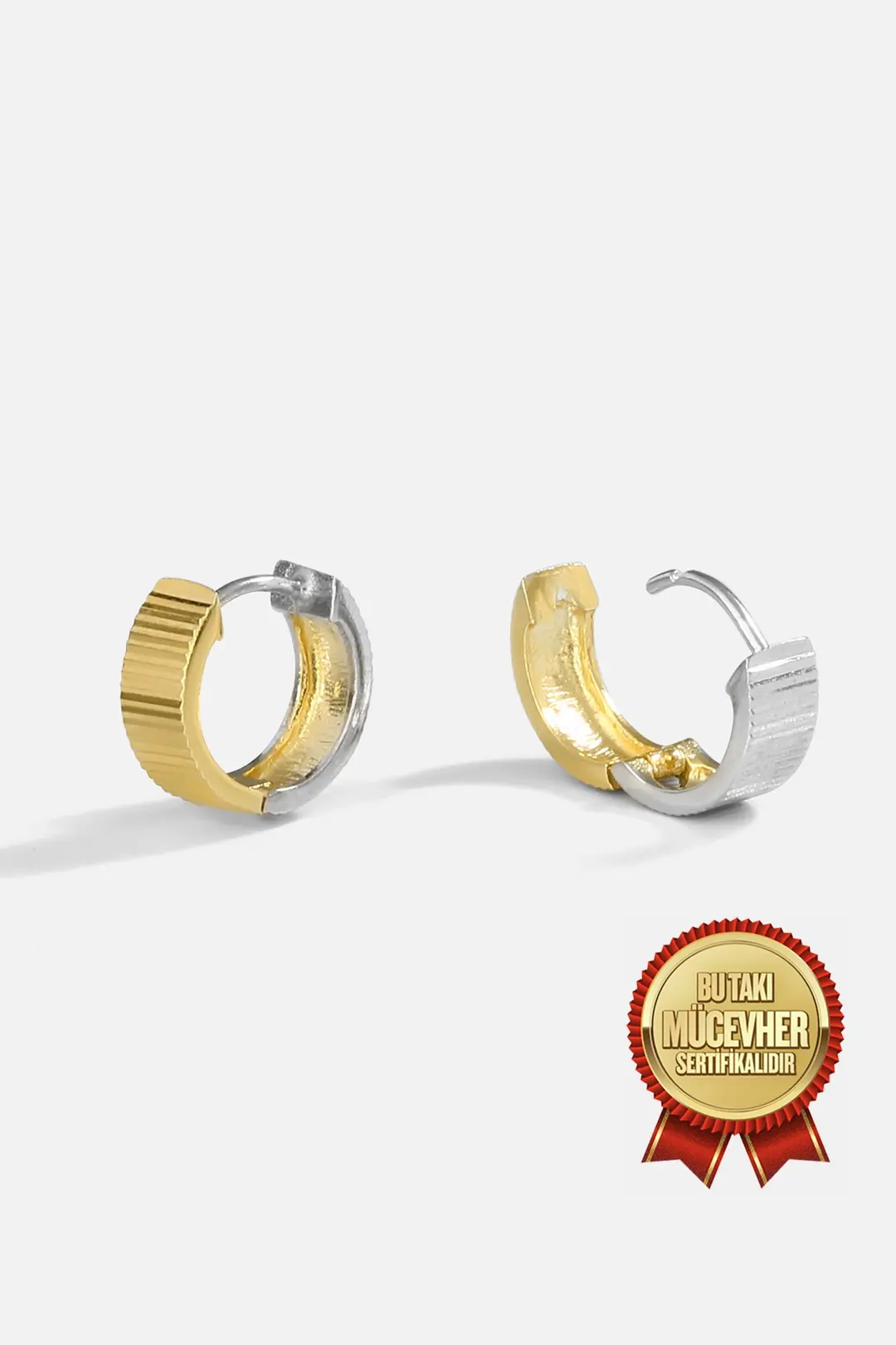 Mikron Gold Plated Silver Kesme Hoop Earrings