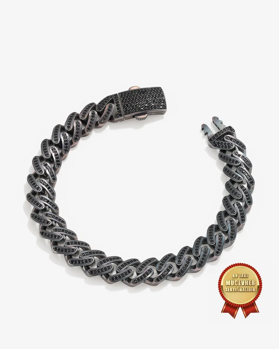925 K Silver Onyx Stone-set Gourmette Men's Bracelet